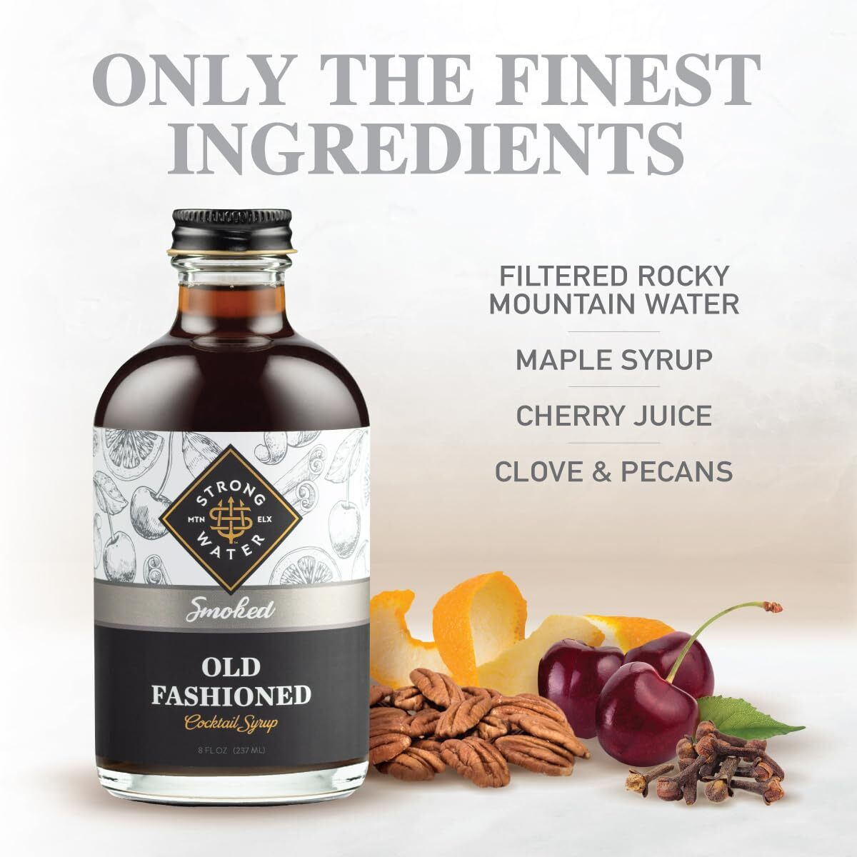 Strongwater Smoked Old Fashioned Craft Cocktail Mixer - Makes 32 Cocktails - Handcrafted Old Fashioned Syrup With Lapsang Souchong Tea, Sugar, Citrus & Cherry - Just Mix With Bourbon Or Whiskey