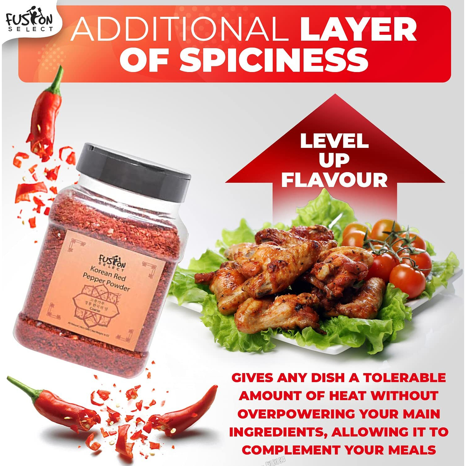 Fusion Select Korean Premium Non-Gmo Gluten Free Red Chili Pepper Flakes Powder, Crushed Red Pepper Premium Gochugaru For Kimchi Seasoning, Chicken, Pork, Fish, Vegetables Hot Pepper Flakes (12 Oz)