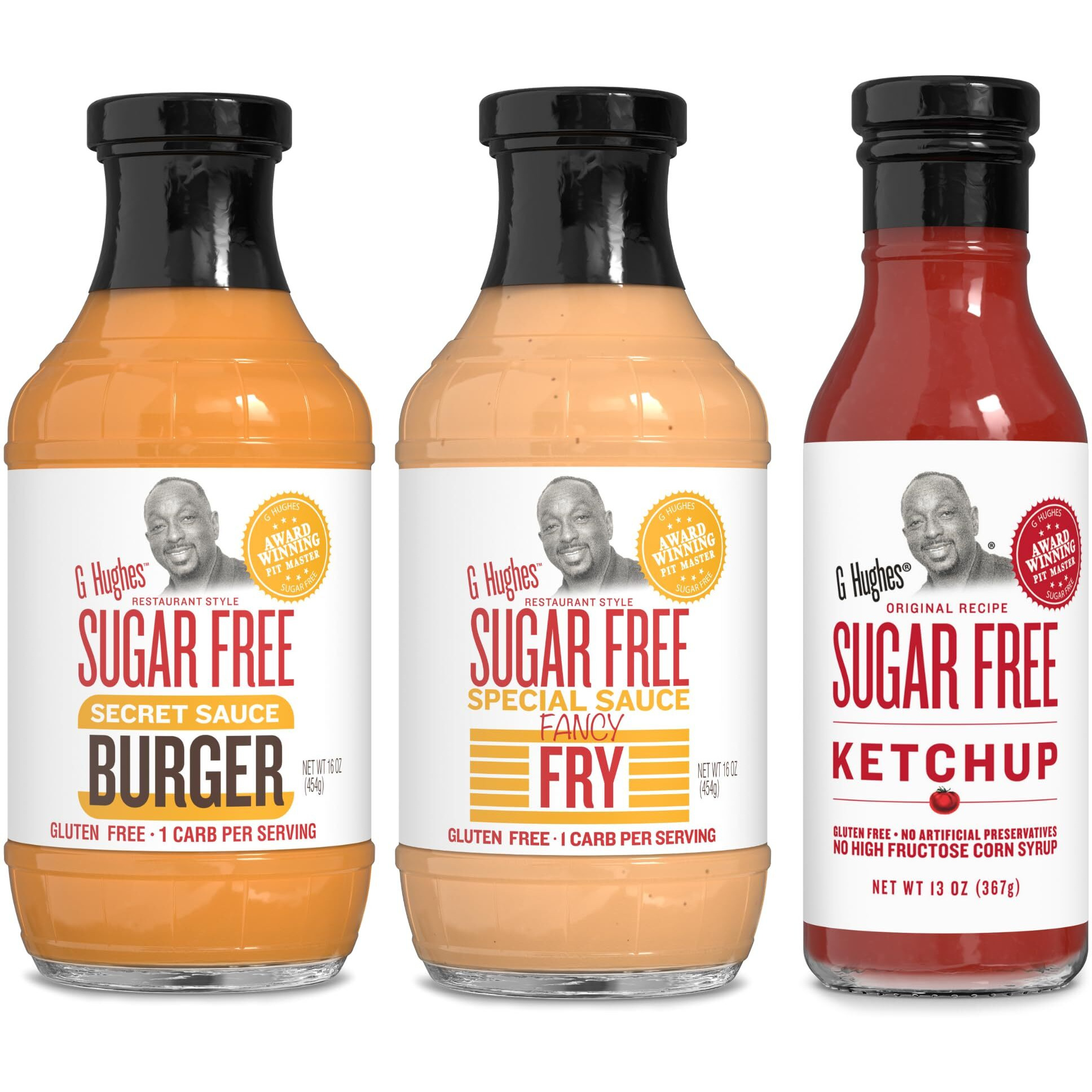 G Hughes Sugar Free Burger Sauces Variety Pack - Special Sauce For Burgers & Fries, Gluten Free Sauces, Keto Friendly - Burger Secret Sauce, Fancy Fry Special Sauce, & Ketchup (3 Pack)