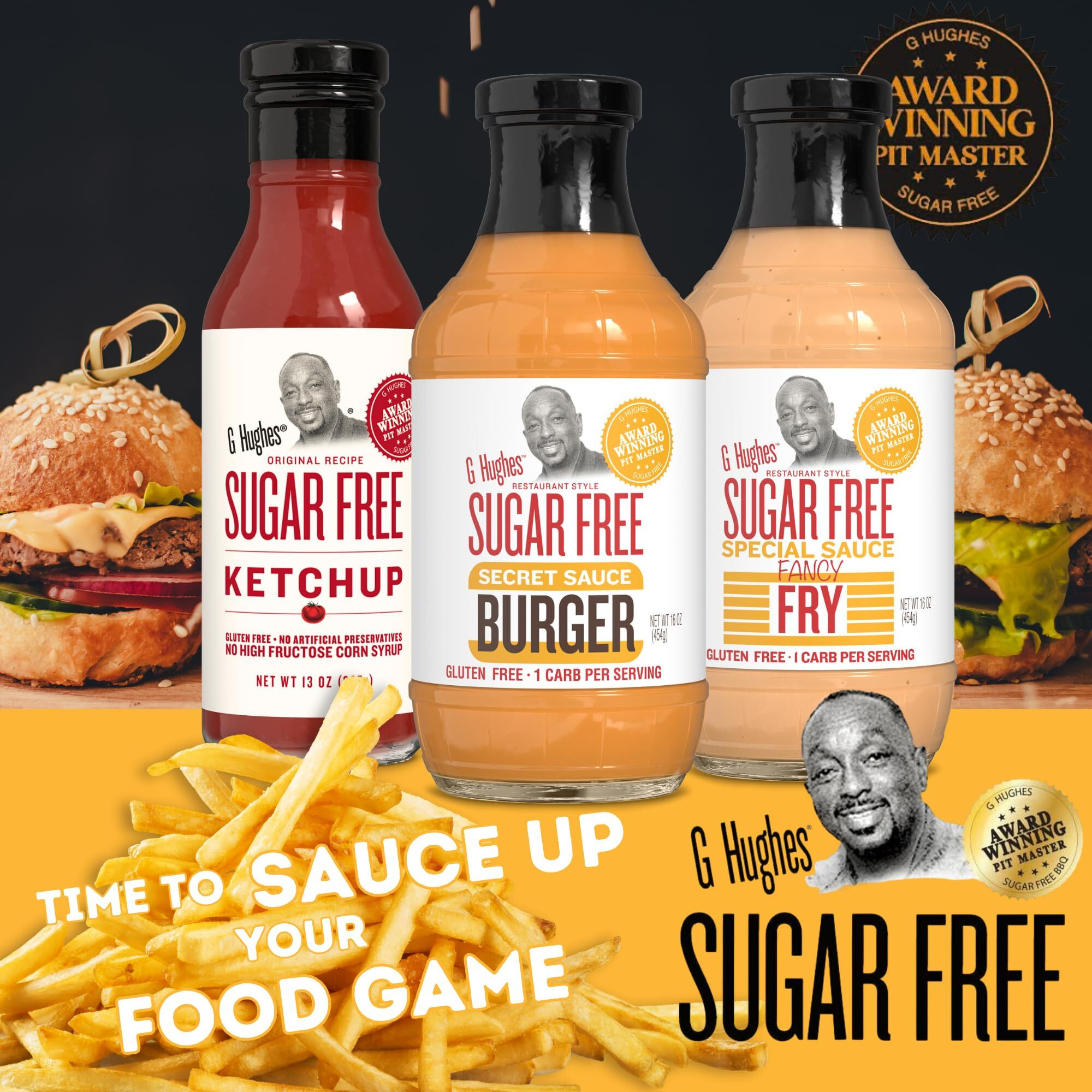 G Hughes Sugar Free Burger Sauces Variety Pack - Special Sauce For Burgers & Fries, Gluten Free Sauces, Keto Friendly - Burger Secret Sauce, Fancy Fry Special Sauce, & Ketchup (3 Pack)