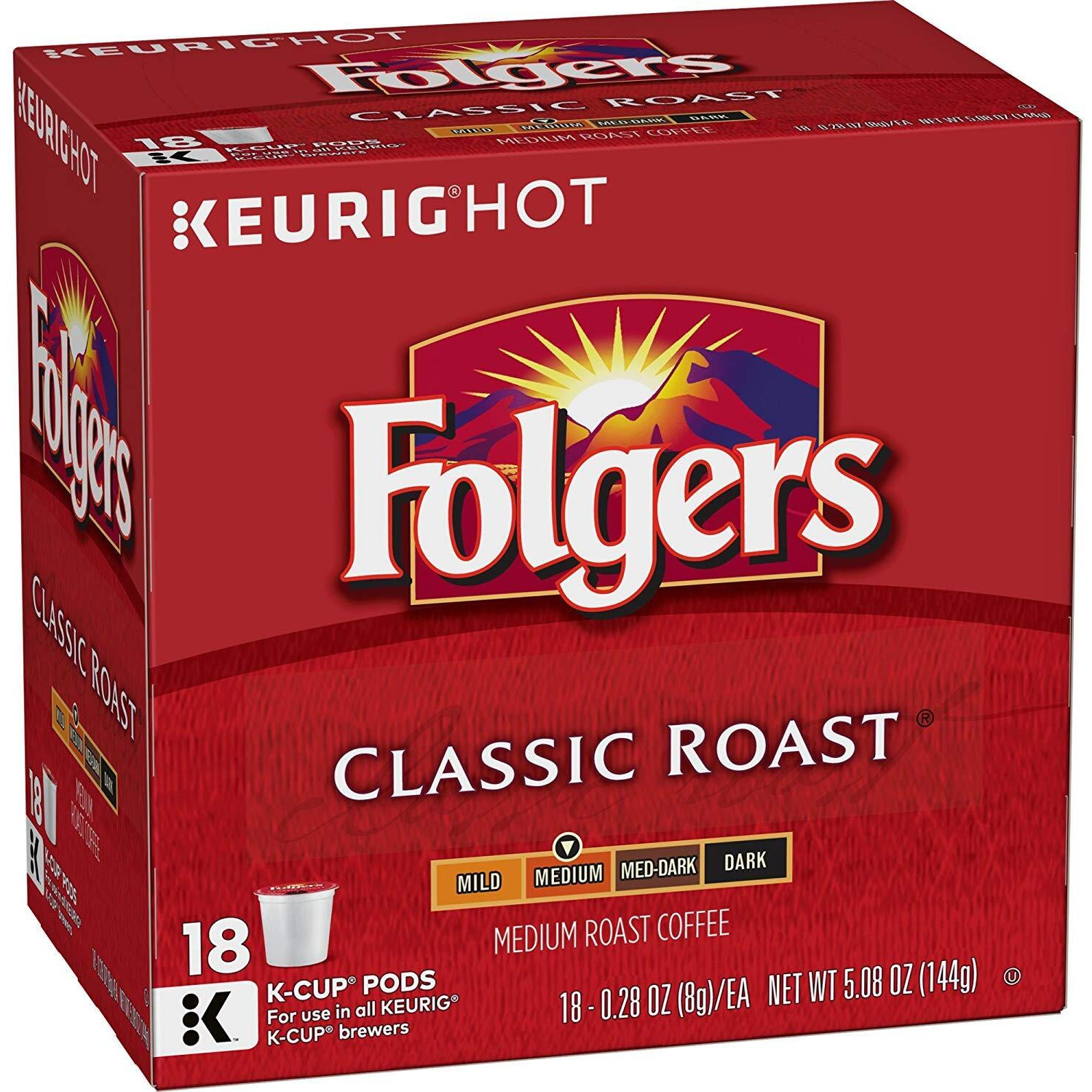 Folgers Classic Roast Coffee, Medium Roast Coffee, K Cup Pods For Keurig Coffee Makers, 72 Count, 18 Count (Pack Of 4)