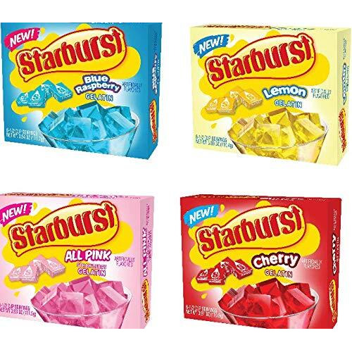 Starburst Gelatin Variety Pack, 4 Flavor Lemon, Blue Raspberry, All Pink Strawberry, And Cherry (3.89 Oz Each)