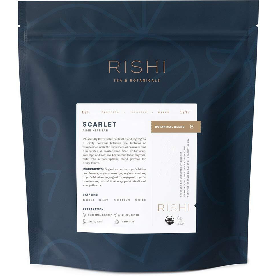 Rishi Tea Scarlet Loose Leaf Herbal Tea | Immune Support, Usda Certified Organic, Caffeine-Free Berry Fruit Blend, Antioxidants, Nutrient Dense | 1 Lb Bag, Makes 75 Cups