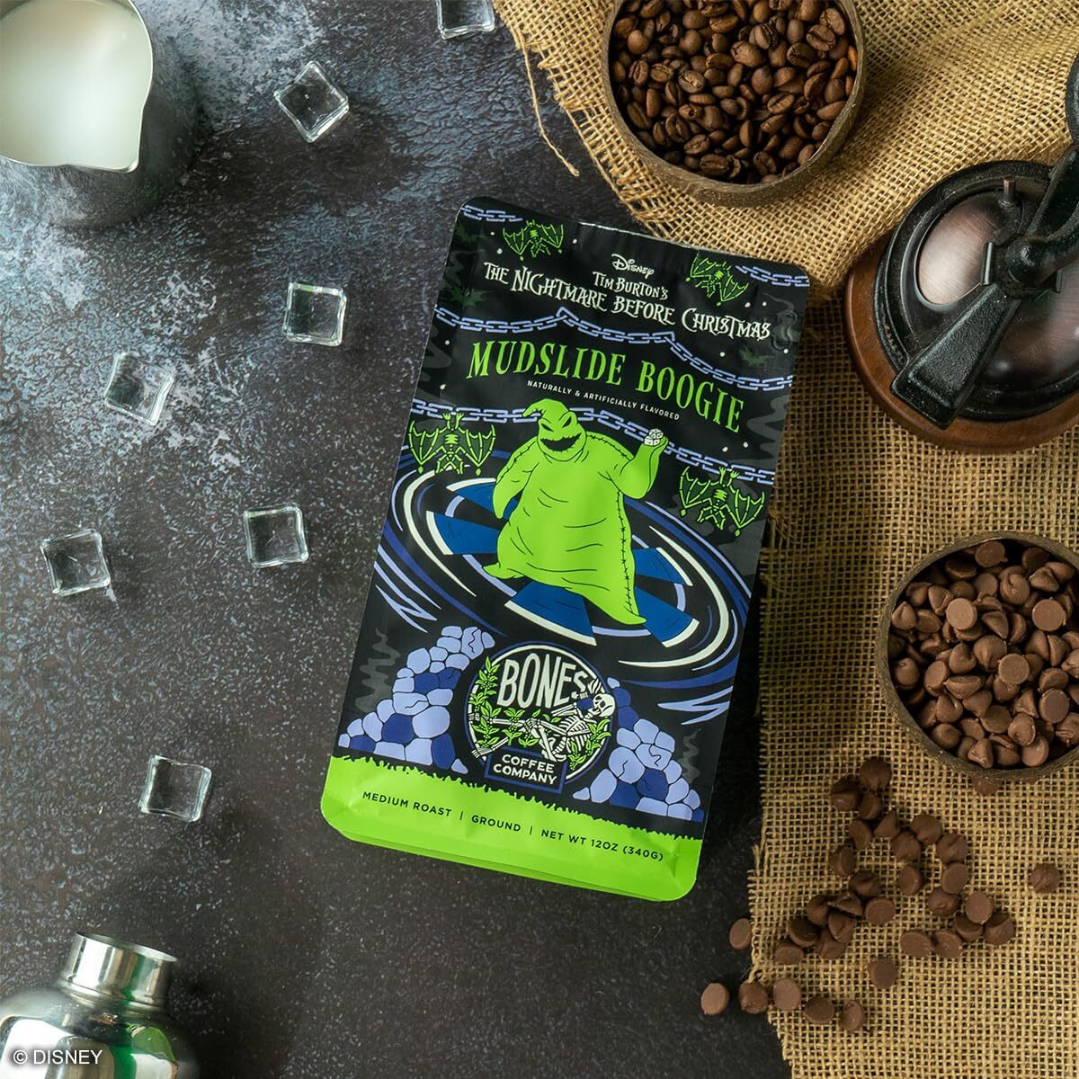 Bones Coffee Company Mudslide Boogie Ground Coffee Beans Chocolate Mudslide Flavor, Made With Arabica Coffee Beans, Medium Roast Gourmet Coffee Inspired By The Nightmare Before Christmas (12 Oz)