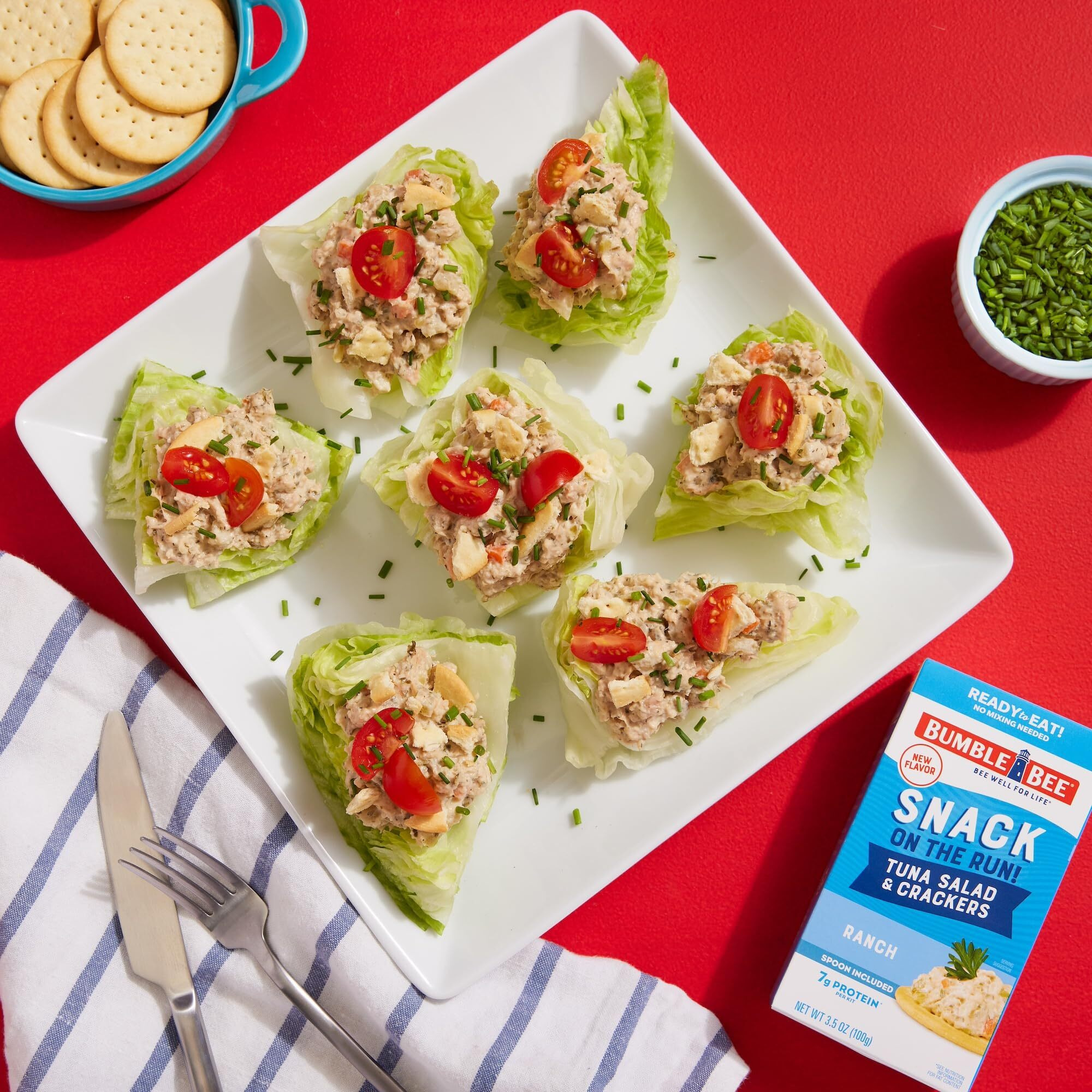 Bumble Bee Snack On The Run- Ranch Tuna Salad With Crackers Kit, 3.5Oz Kit- 12 Pack, Ready To Eat Spoon Included, Wild Caught Tuna Shelf Stable & Convenient Protein Snack