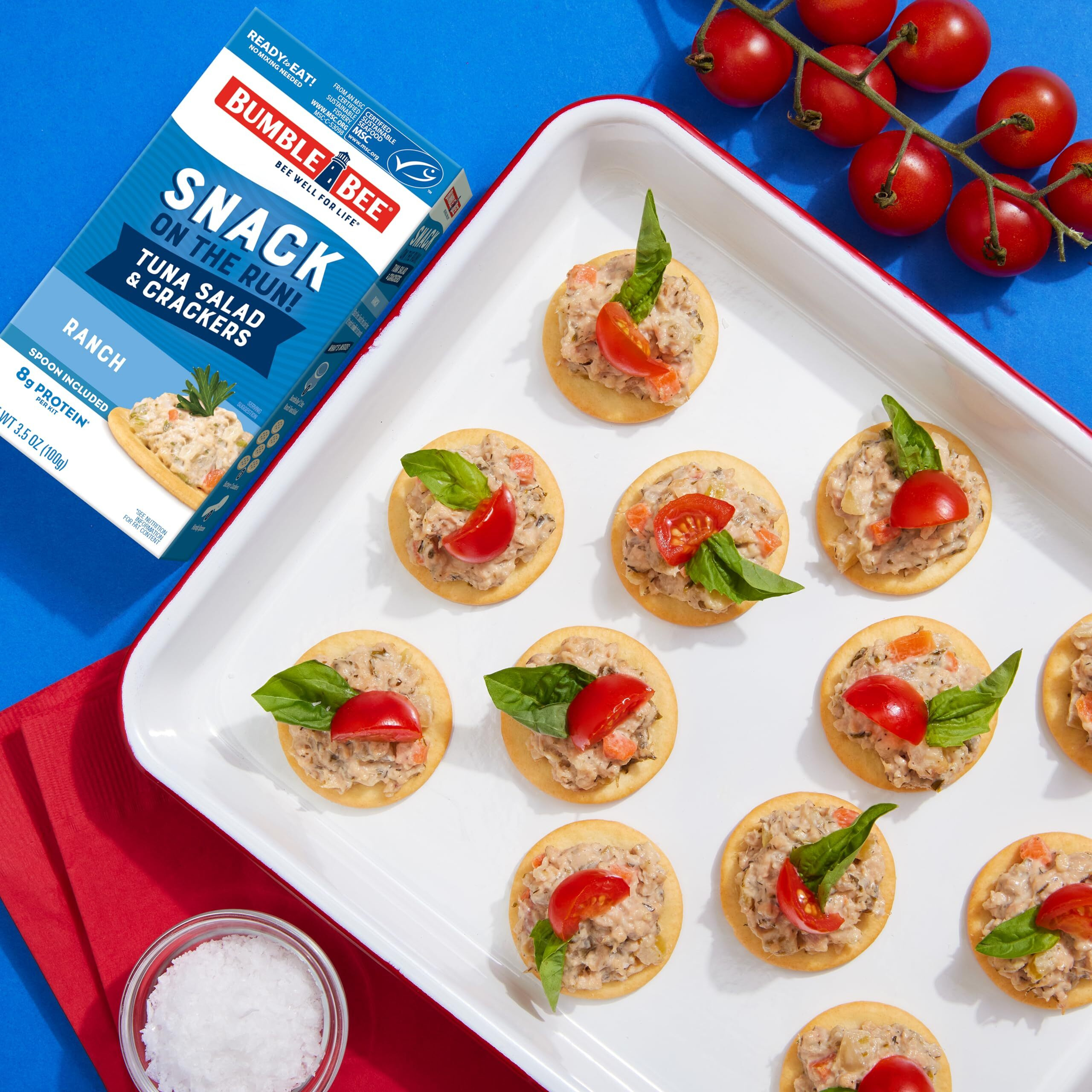 Bumble Bee Snack On The Run- Ranch Tuna Salad With Crackers Kit, 3.5Oz Kit- 12 Pack, Ready To Eat Spoon Included, Wild Caught Tuna Shelf Stable & Convenient Protein Snack