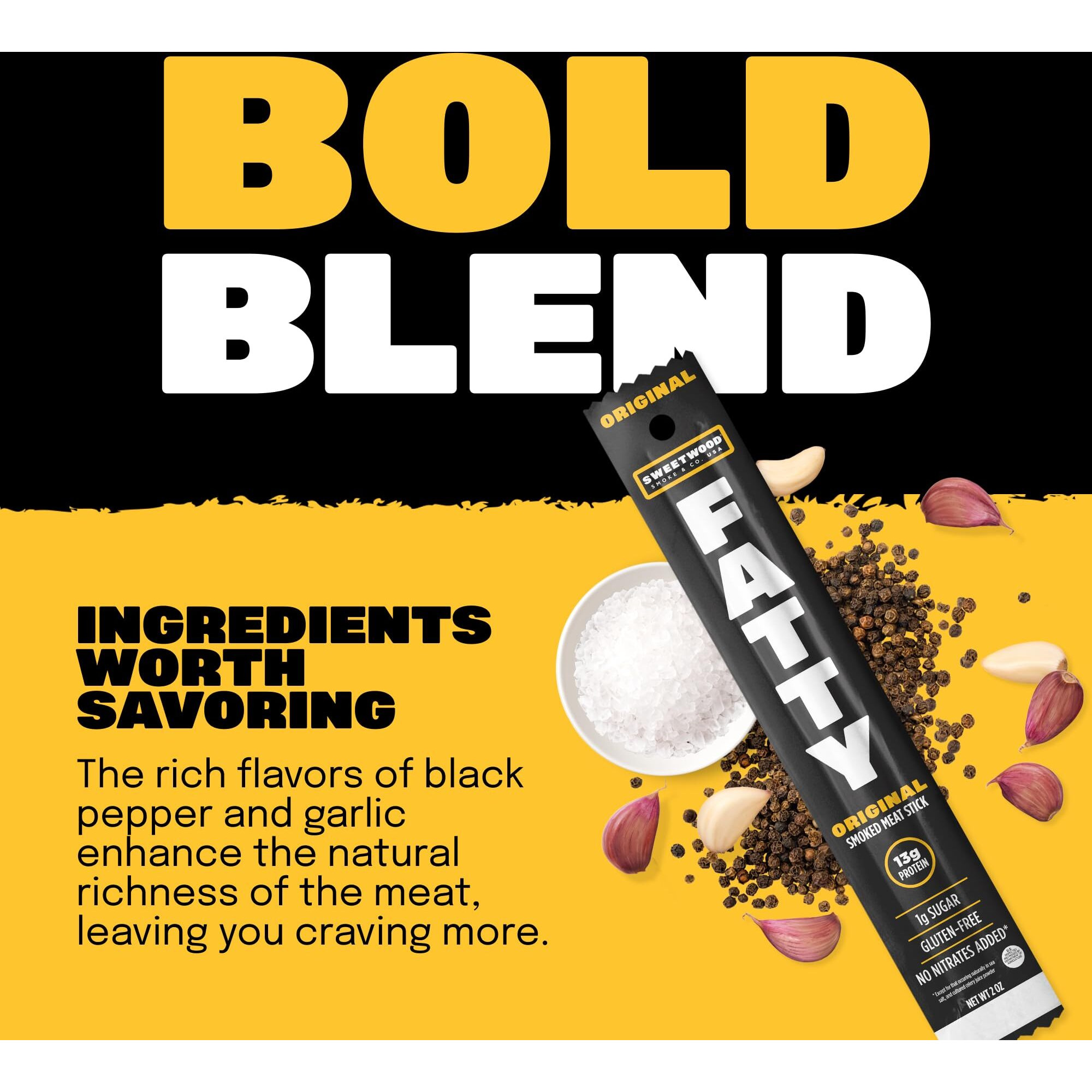 Fatty Meat Sticks, Grass-Fed Beef, High Protein Snack, Camping, Sports, Road Trip, Low Carb, Gluten Free, Msg Free, Nitrate Free, Original Flavor