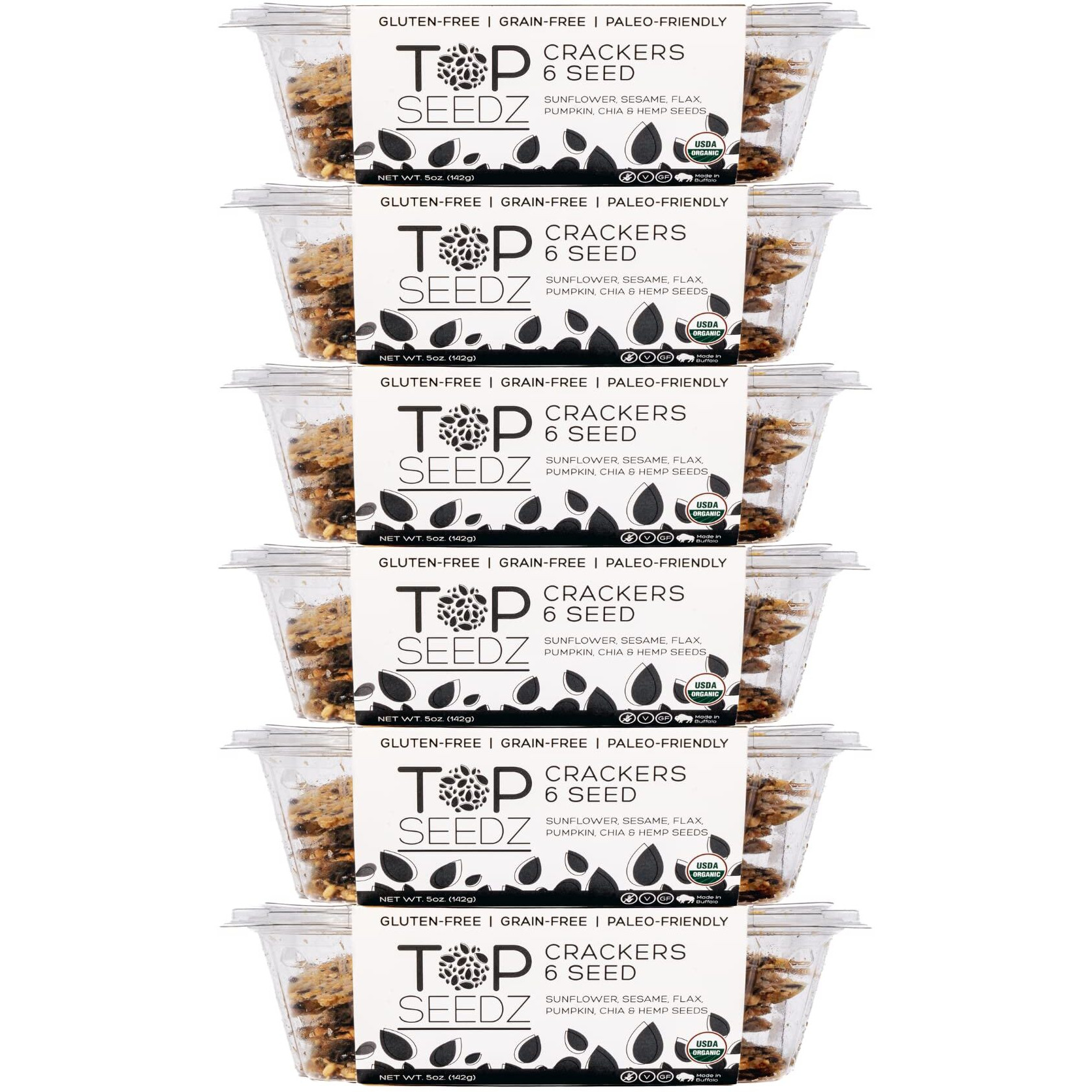 Top Seedz Certified Organic Gluten Free 6 Seed Crackers | 6-Pack | 5 Ounces | Healthy Vegan Crackers With Plant Based Protein | Made Of Sunflower, Flax, Sesame And Pumpkin Seed