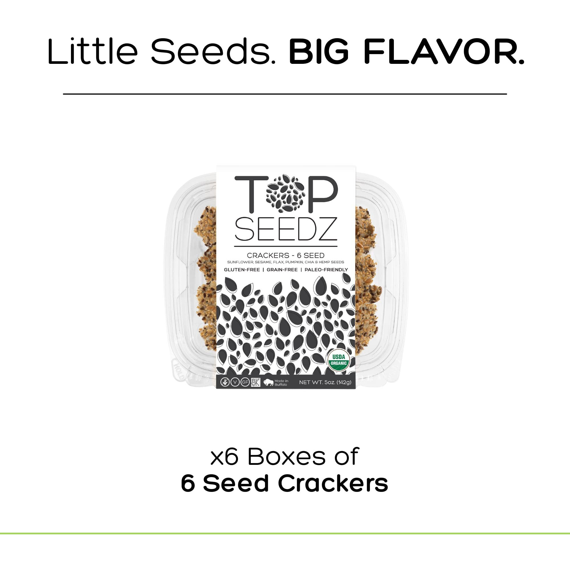Top Seedz Certified Organic Gluten Free 6 Seed Crackers | 6-Pack | 5 Ounces | Healthy Vegan Crackers With Plant Based Protein | Made Of Sunflower, Flax, Sesame And Pumpkin Seed