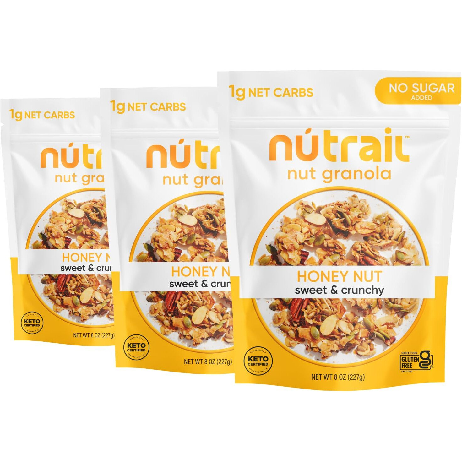 Nutrail Nut Granola Cereal, Honey Nut, No Sugar Added, Keto, Low Carb, Gluten Free, Grain Free, Healthy Breakfast 8 Oz. 3 Count