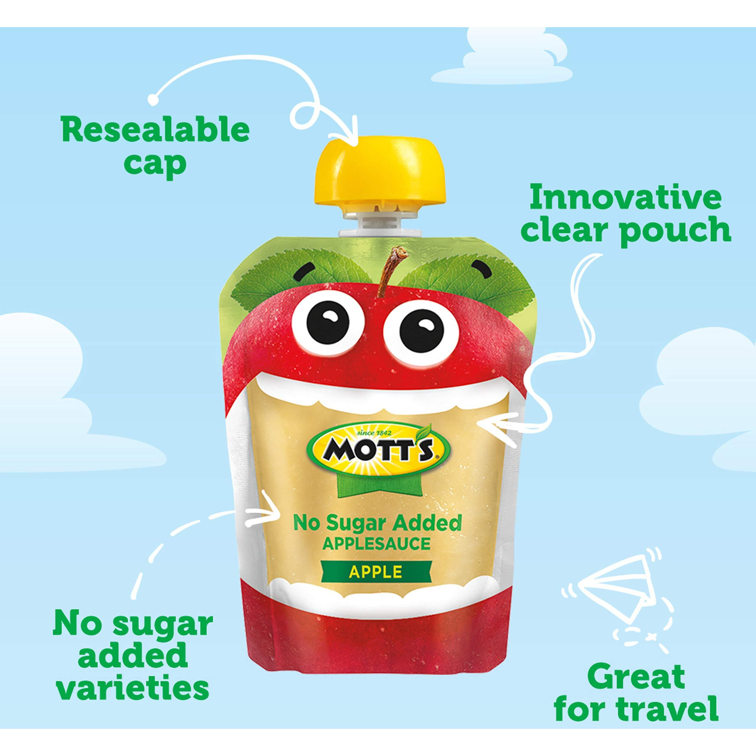 Motts No Sugar Added Applesauce Variety Pack, 3.2 Oz Clear Pouches, 20 Pack