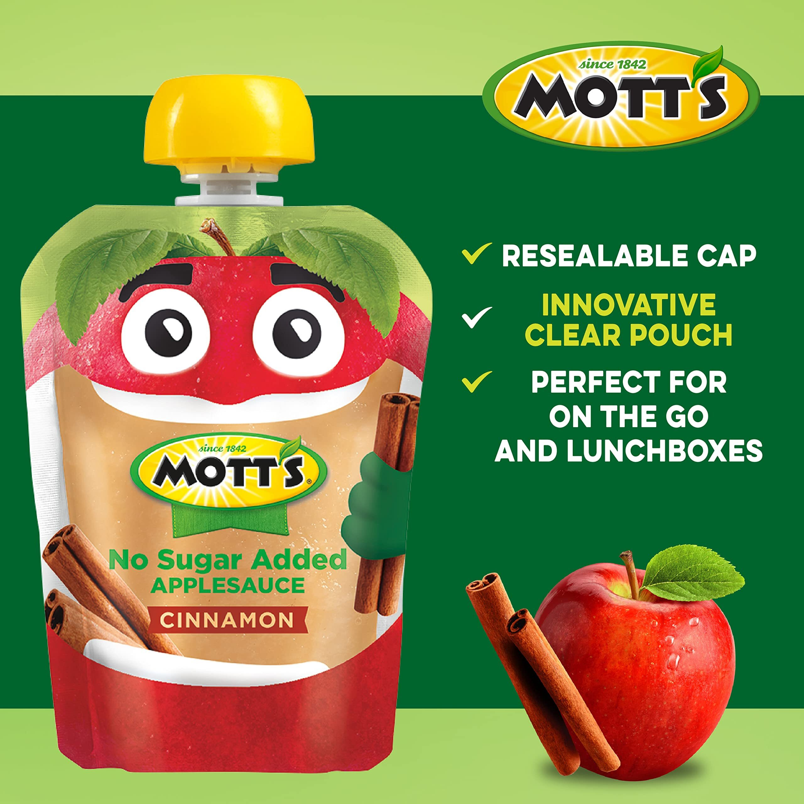 Motts No Sugar Added Applesauce Variety Pack, 3.2 Oz Clear Pouches, 20 Pack