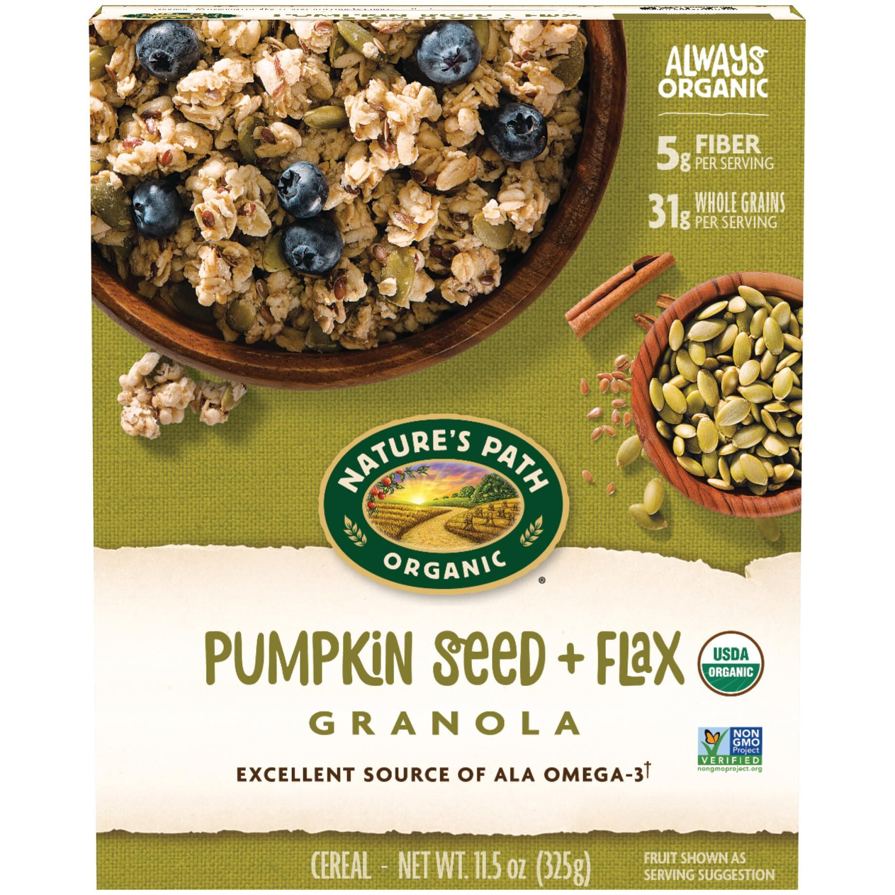 Nature's Path Organic Pumpkin Seed And Flax Granola, 11.5 Ounce (Pack Of 12), Non-Gmo, Heart Healthy, High Fiber, 6G Plant Based Protein