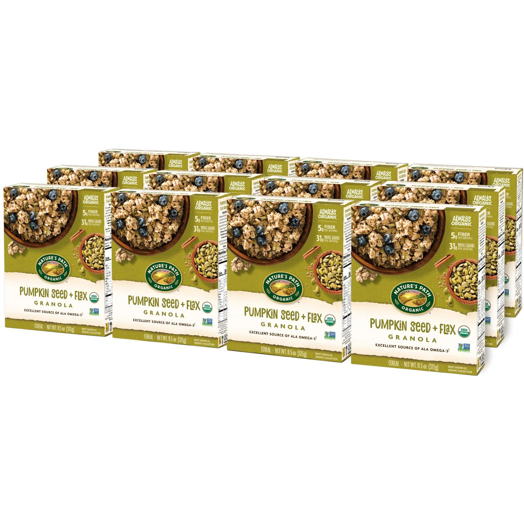 Nature's Path Organic Pumpkin Seed And Flax Granola, 11.5 Ounce (Pack Of 12), Non-Gmo, Heart Healthy, High Fiber, 6G Plant Based Protein