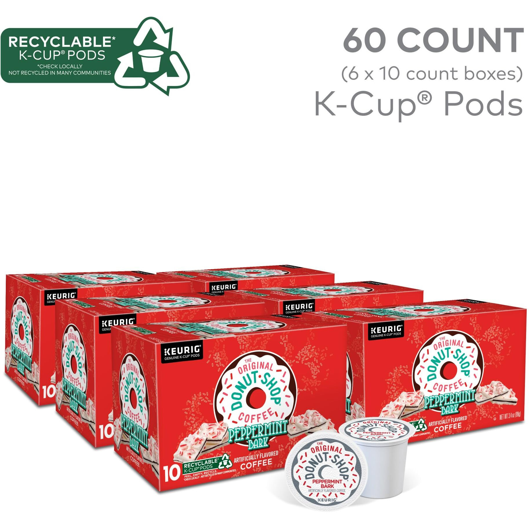 The Original Donut Shop Peppermint Bark Keurig Single-Serve K-Cup Pods, Light Roast Coffee, 60 Count