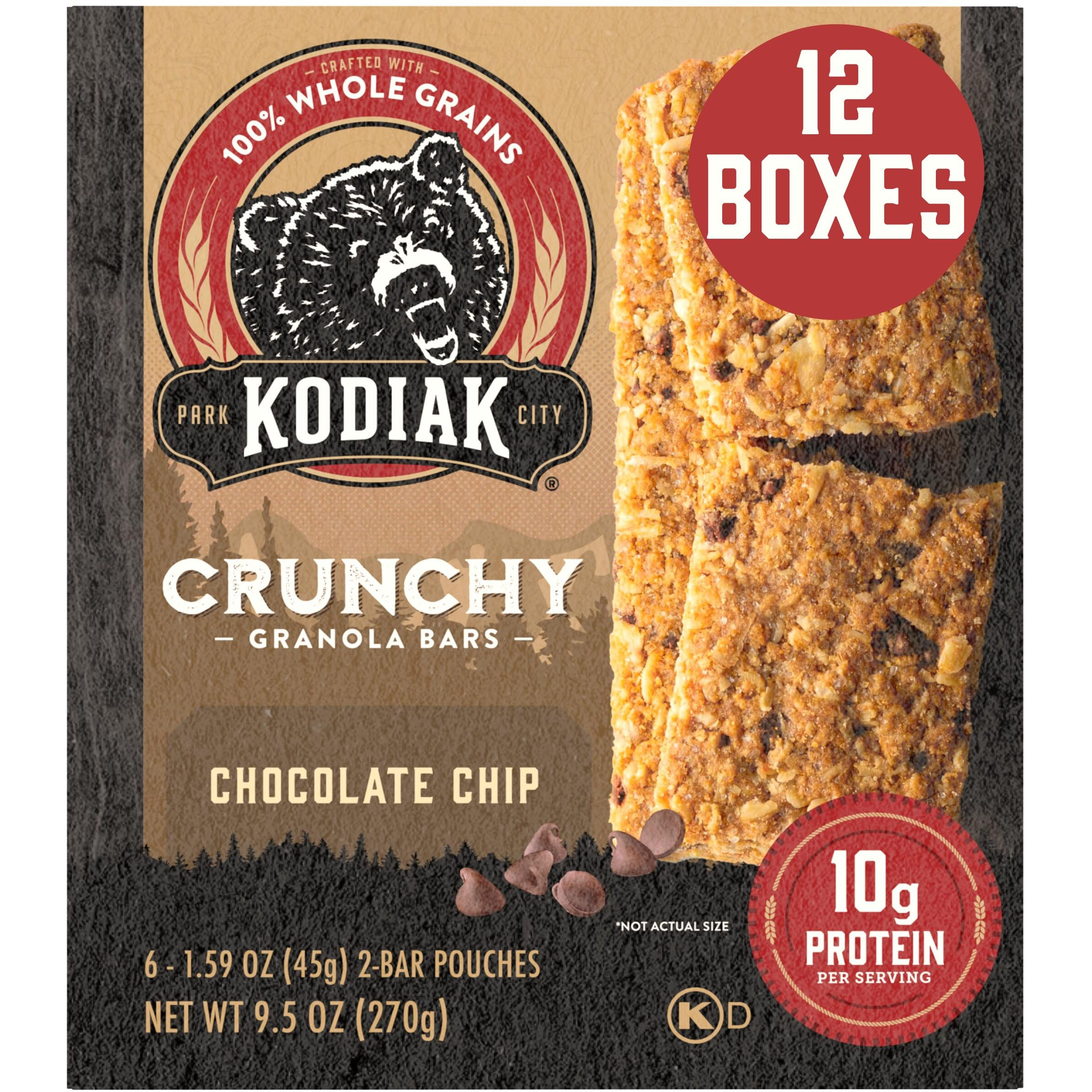 Kodiak Cakes Protein Crunchy Granola Bar, Chocolate Chip, (Pack Of 12 Boxes)