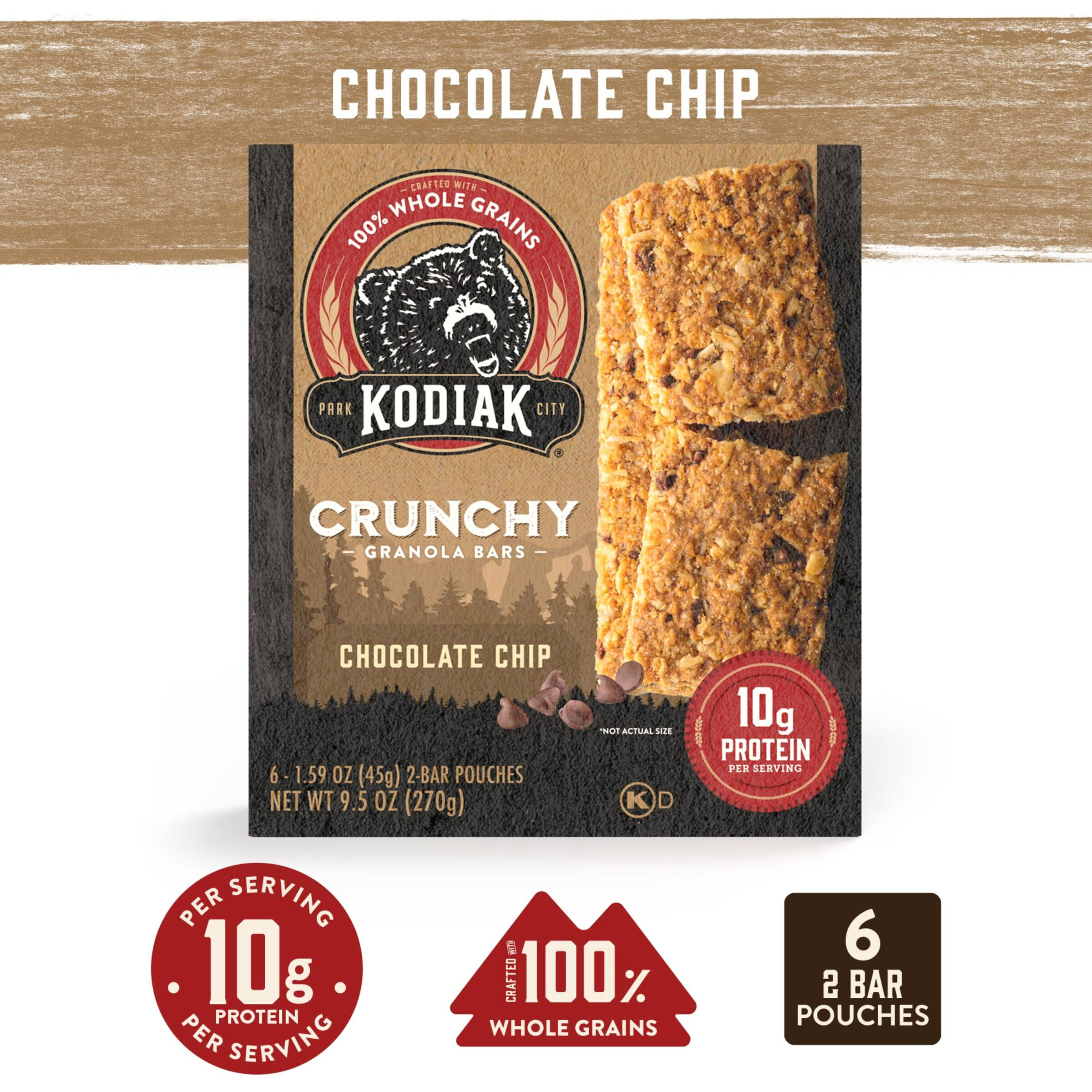 Kodiak Cakes Protein Crunchy Granola Bar, Chocolate Chip, (Pack Of 12 Boxes)