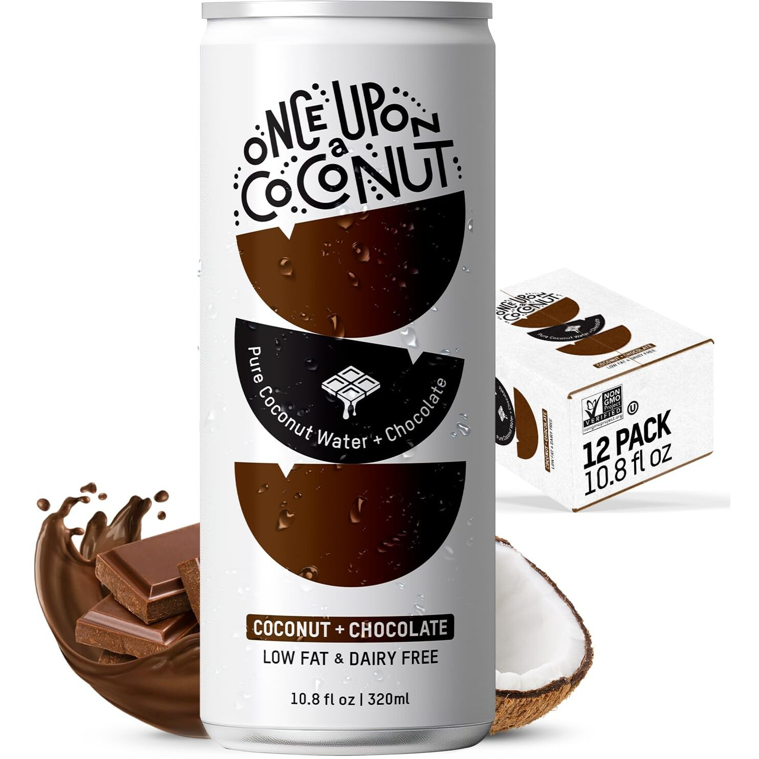 Once Upon A Coconut Chocolate Coconut Water - 100% Pure - Low-Calorie, All-Natural Drink With Electrolytes - Non-Gmo, Gluten-Free - Pack Of 12 Cans (Each 10.8 Fl Oz)