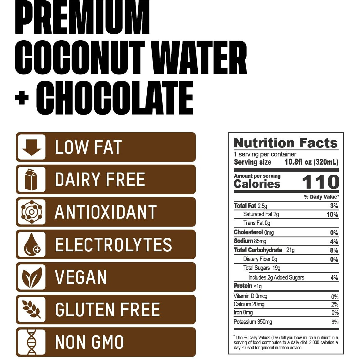 Once Upon A Coconut Chocolate Coconut Water - 100% Pure - Low-Calorie, All-Natural Drink With Electrolytes - Non-Gmo, Gluten-Free - Pack Of 12 Cans (Each 10.8 Fl Oz)