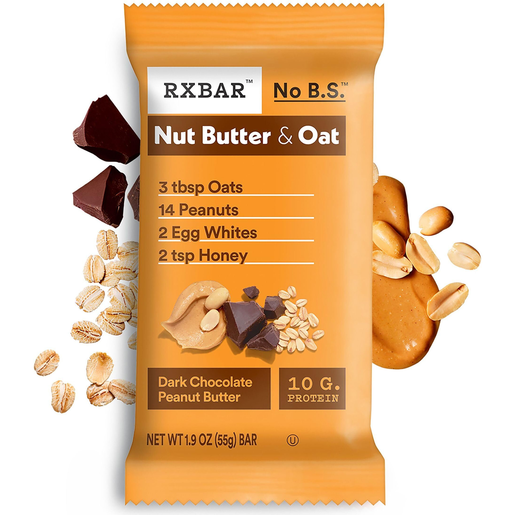 Rxbar Nut Butter And Oat Protein Bars, Protein Snacks, Snack Bars, Dark Chocolate Peanut Butter (6 Boxes, 30 Bars)