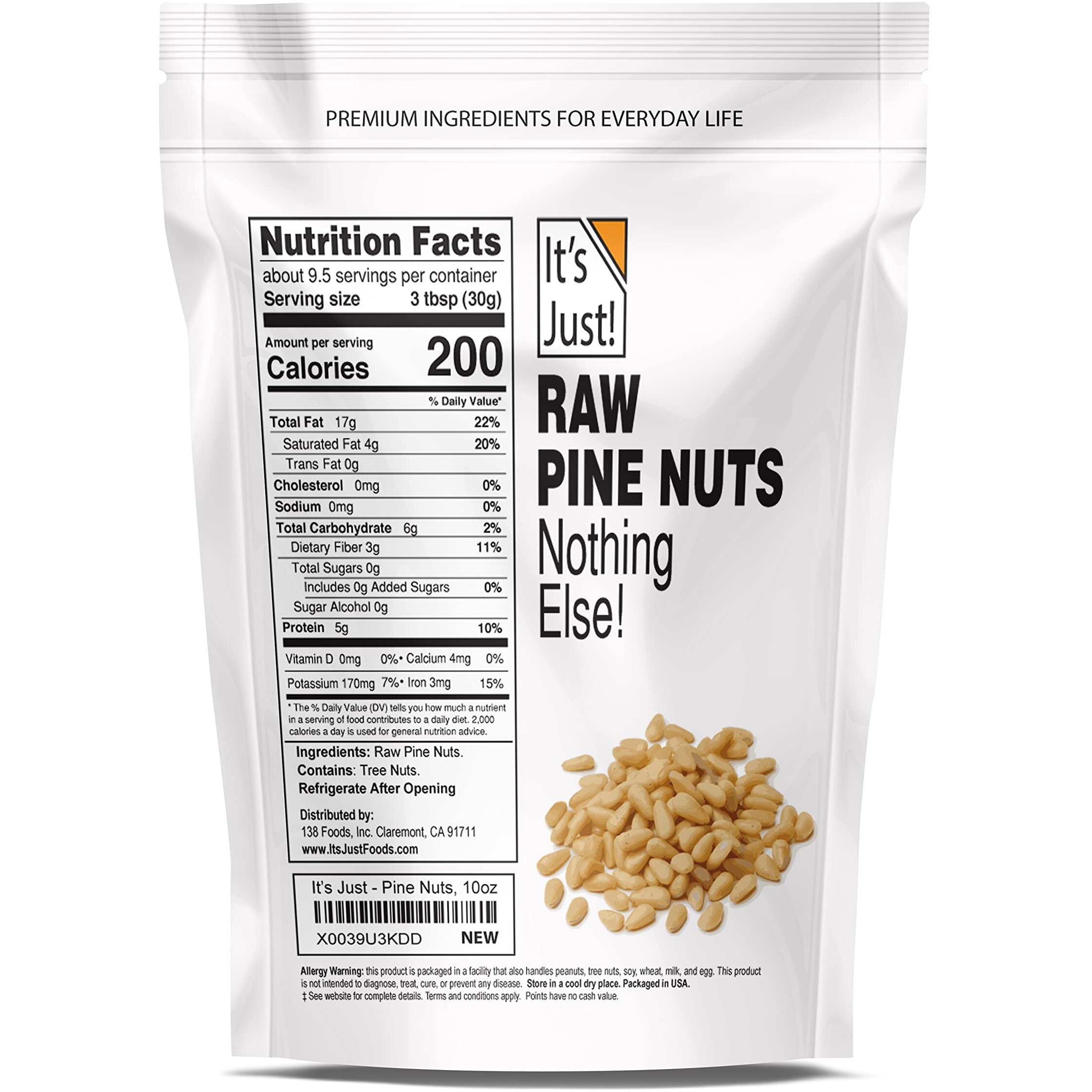 It's Just - Raw Pine Nuts (Pignolias), No Ppo, Ideal For Pesto, Salads, Roasting (10Oz)