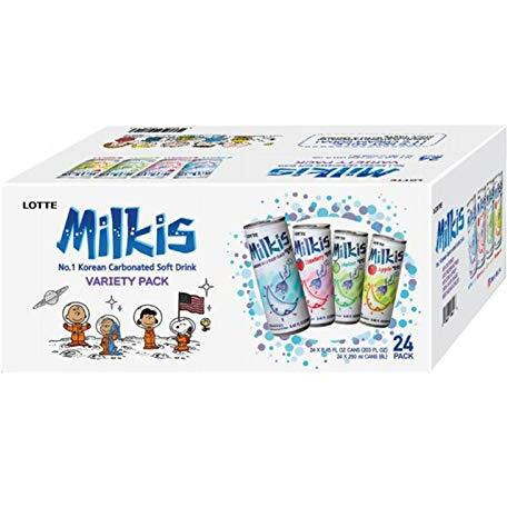 Milkis Carbonated Drink 4 Variety Flavors, Apple, Melon, Strawberry & Original, 8.45 Fl Oz, Pack Of 24