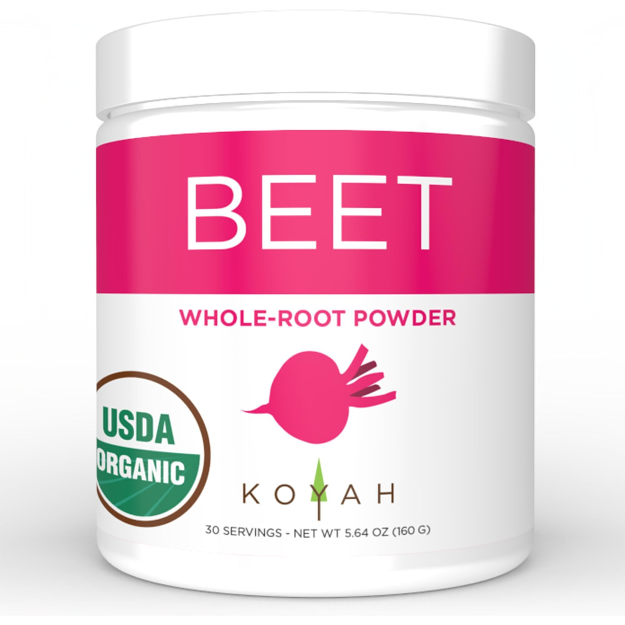 Koyah - Organic Usa Grown Beet Powder (1 Scoop  1/2 Beet) 30 Servings, Freeze-Dried Beetroot, Whole-Root Powder, Add To Water, Juice Or Smoothies.