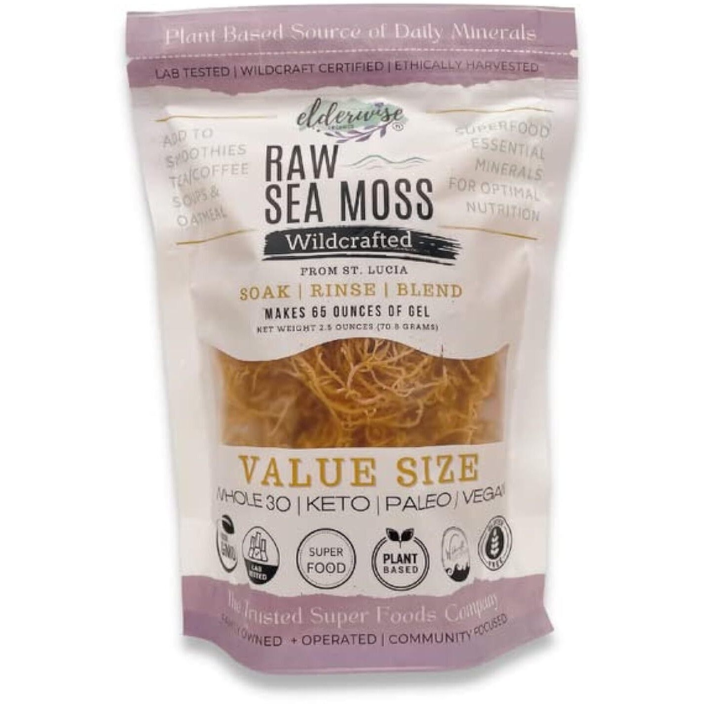Sea Moss | Wildcrafted | 2.5 Oz That Makes 64 Oz Of Gel | Raw + Non Gmo | Sundried | Mineral Rich | Saint Lucia Sea Moss | Golden