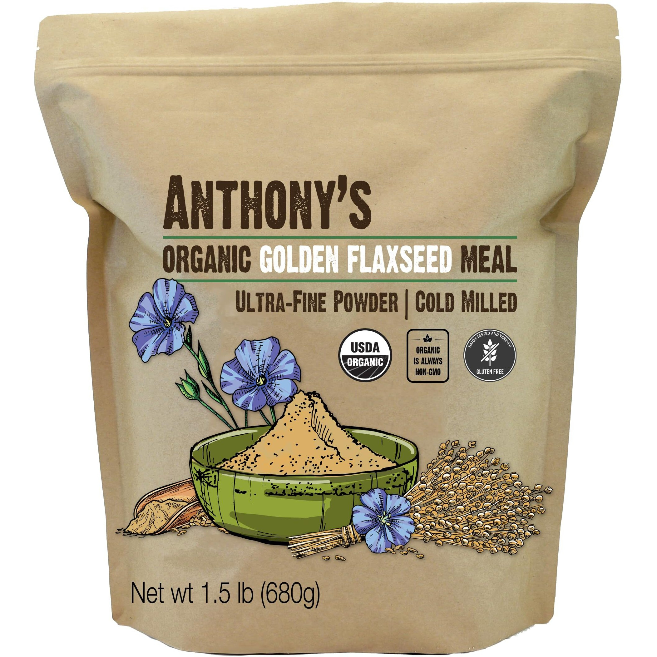 Anthony's Organic Golden Flaxseed Meal, 1.5 Lb, Gluten Free, Non-Gmo, Vegan