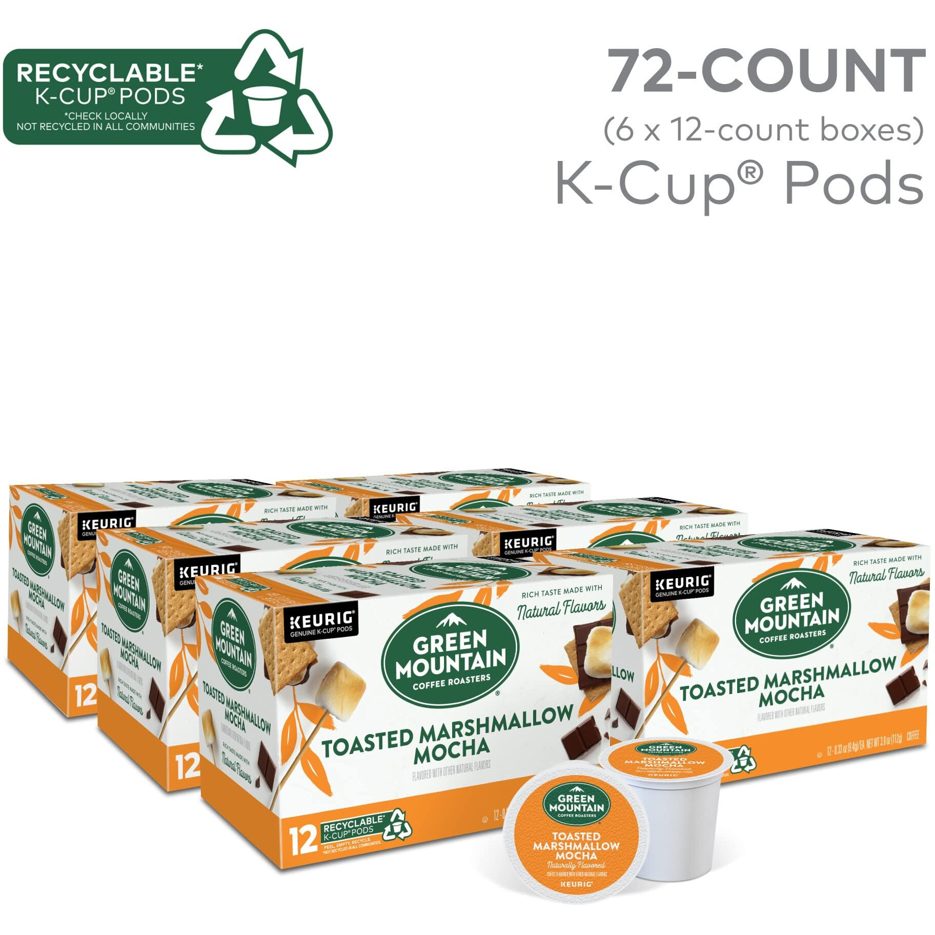 Green Mountain Coffee Roasters Seasonal Selections Toasted Marshmallow Mocha, 72 Count (6 Packs Of 12)