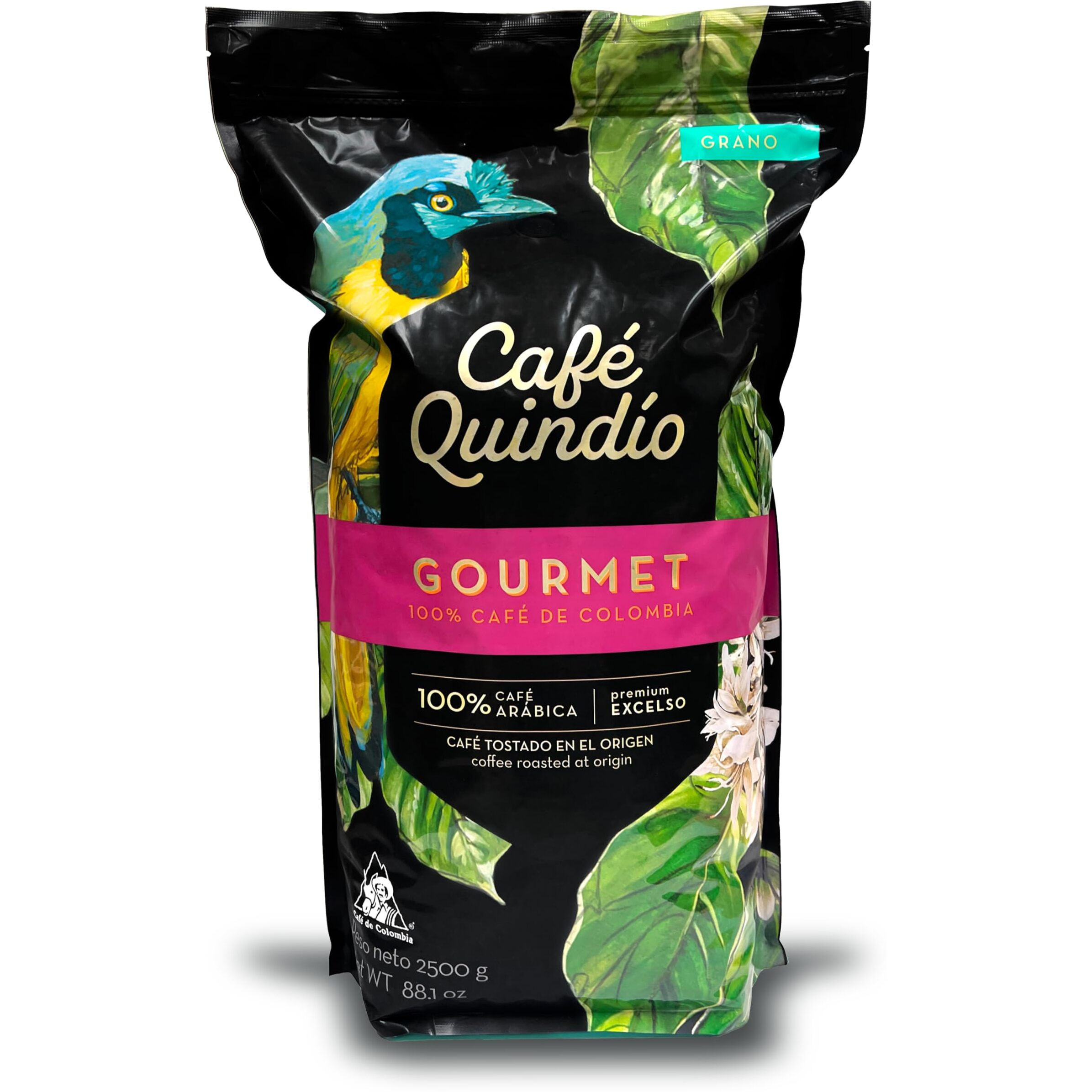 Cafe Quindio Gourmet Whole Bean Coffee, 100% Colombian Excelso Coffee (88 Oz / 2500G)