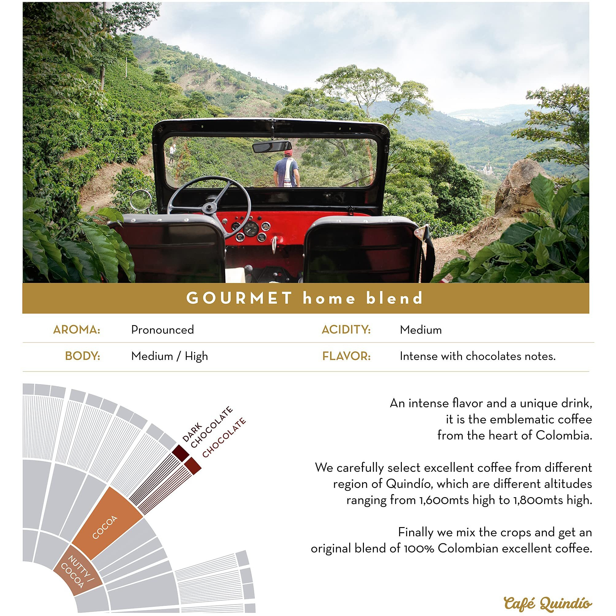 Cafe Quindio Gourmet Whole Bean Coffee, 100% Colombian Excelso Coffee (88 Oz / 2500G)