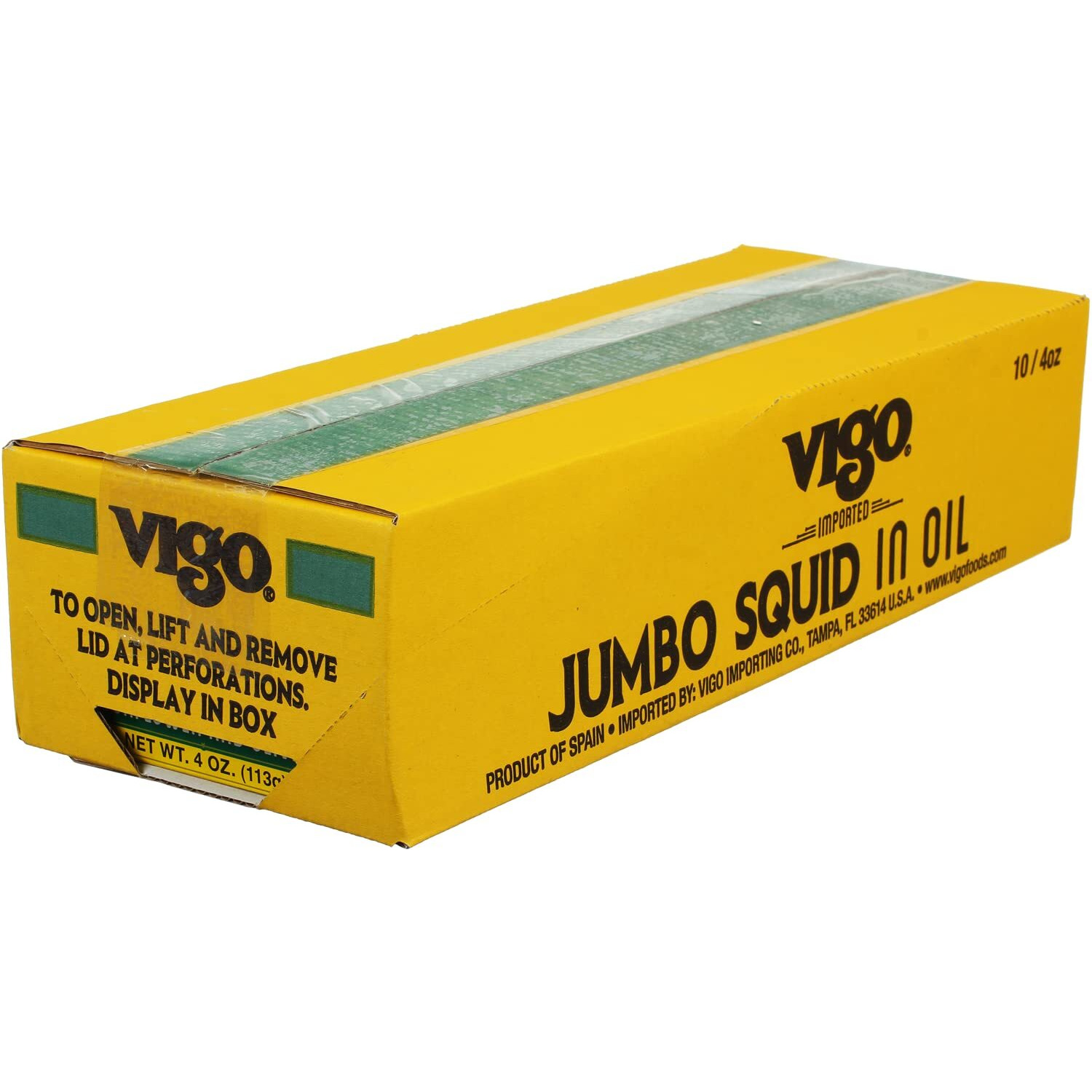Vigo Premium Imported Canned Seafood, Jumbo Squid In Sunflower & Olive Oil, Specialty Flavored, Perfect For Recipes And Dishes (Jumbo Squid In Sunflower & Olive Oil, 4 Ounce (Pack Of 10))
