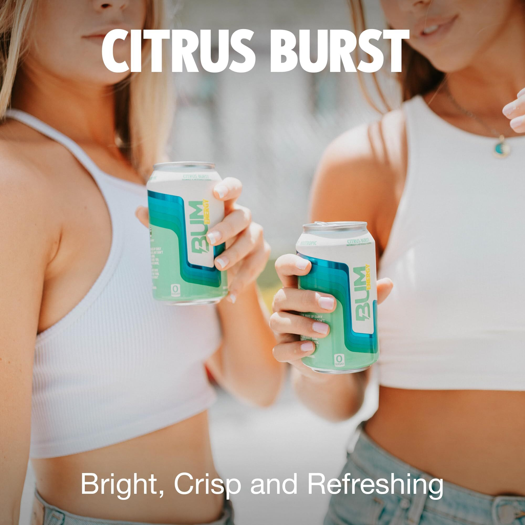 Bum Sugar-Free Energy Drink, Citrus Burst - Lightly Carbonated & No Artificial Colors, Natural Caffeine & Citicoline For Energy & Focus, Brain Boost & Workout Sports Beverage - 12 Oz, Pack Of 12