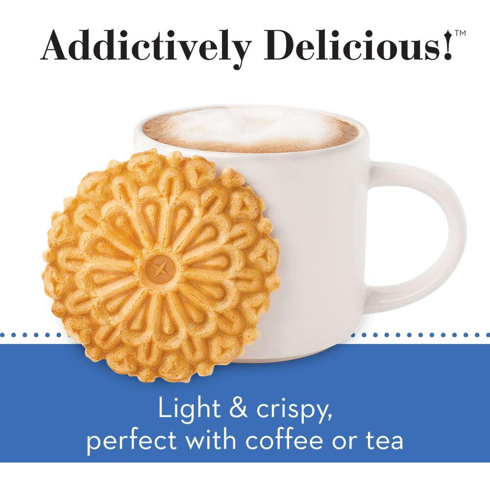 Reko Pizzelle Authentic Italian Style Waffle Cookie, Vanilla, 20 Ounce