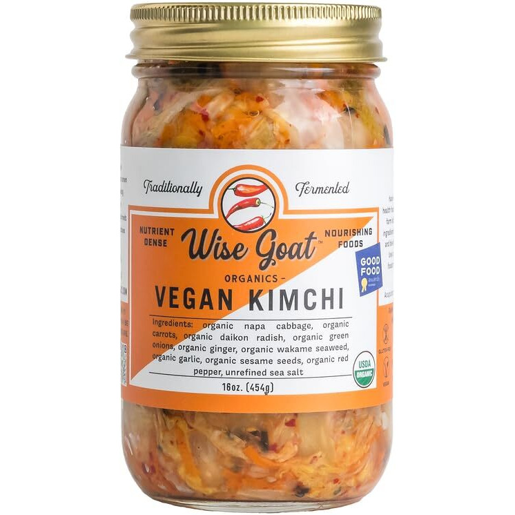 Certified Organic, Raw, Vegan Kimchi - High In Probiotics - Vegan/Paleo/Keto Friendly 16Oz Glass Jar - Wise Goat Organics