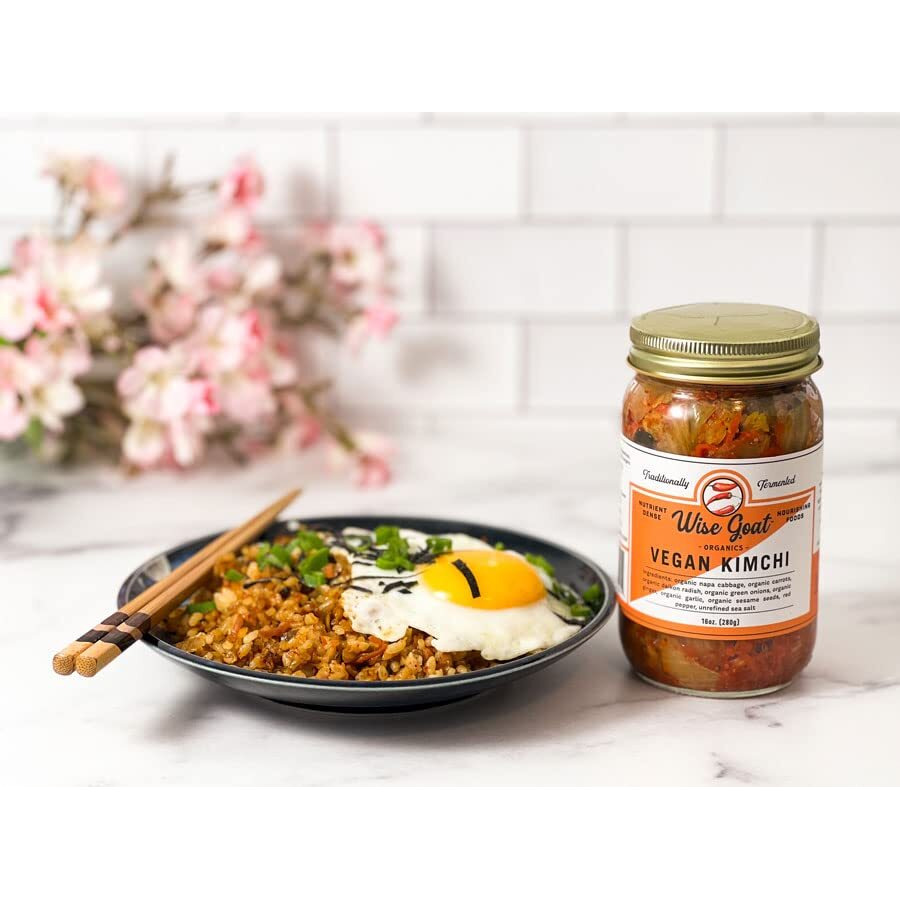 Certified Organic, Raw, Vegan Kimchi - High In Probiotics - Vegan/Paleo/Keto Friendly 16Oz Glass Jar - Wise Goat Organics