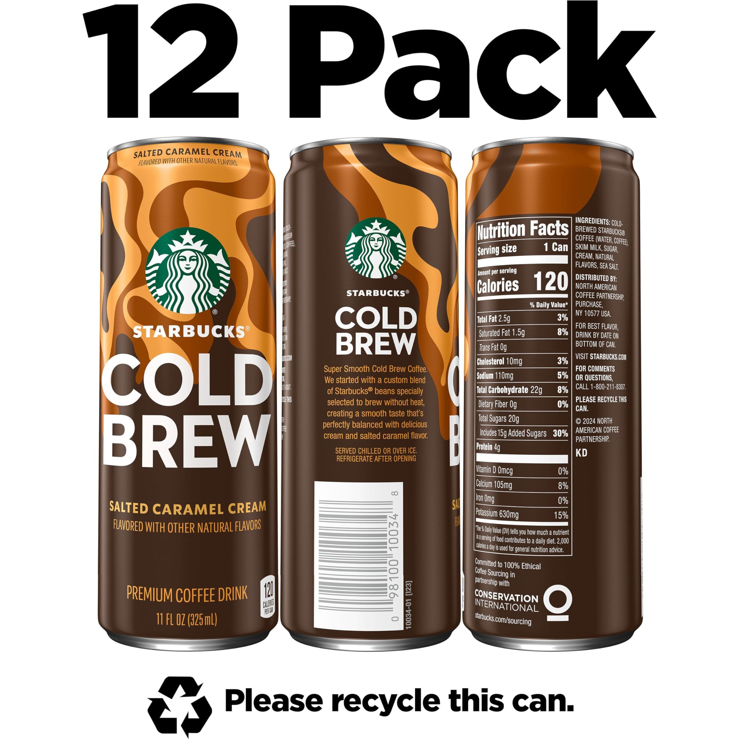 Starbucks Cold Brew Coffee, Salted Caramel Cream, 11 Fl Oz Cans (12 Pack), Premium Coffee Drink, Iced Coffee
