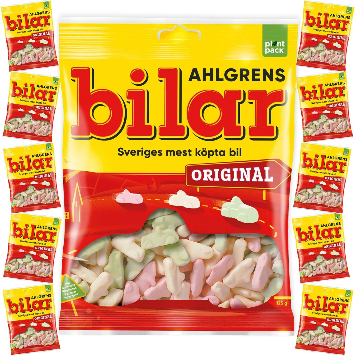 10 Bags X 125G Of Ahlgrens Bilar Original - Swedish Candy From Sweden - Chewy - Marshmallow Candy - Cars - Gummy Candies - Sweets