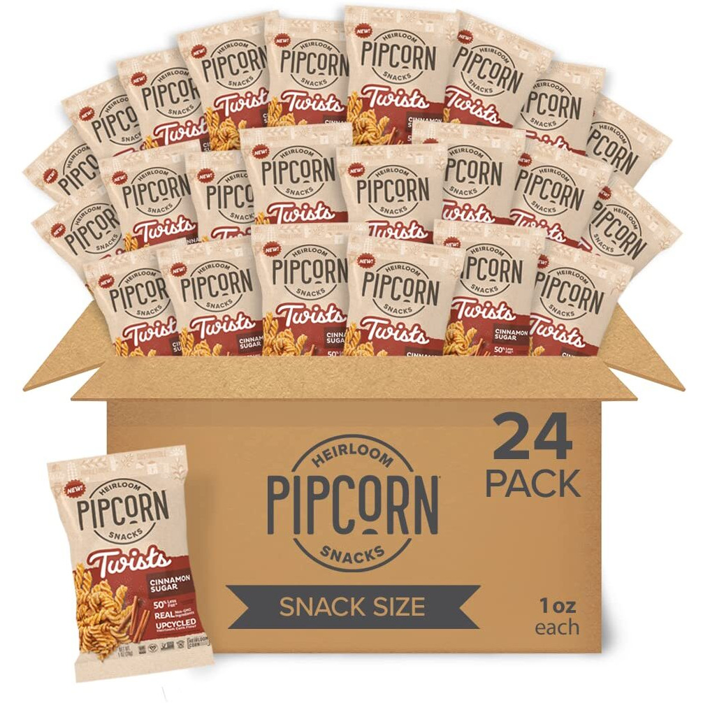 Heirloom Cinnamon Sugar Twists By Pipcorn - 1Oz 24Pk - Healthy Snacks, Gluten Free Snacks, Snack Packs, Upcycled Heirloom Corn Flour, Individually Wrapped