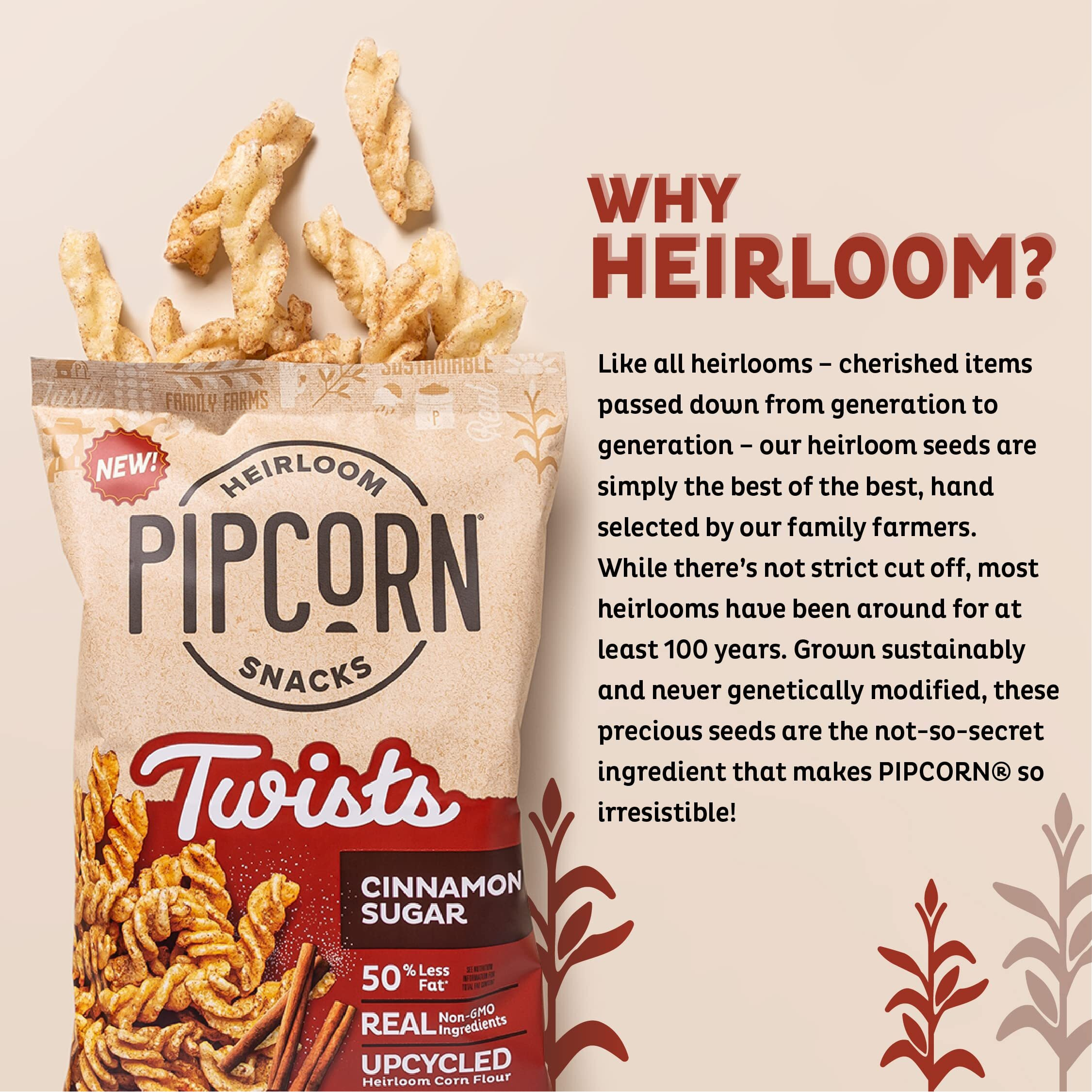 Heirloom Cinnamon Sugar Twists By Pipcorn - 1Oz 24Pk - Healthy Snacks, Gluten Free Snacks, Snack Packs, Upcycled Heirloom Corn Flour, Individually Wrapped