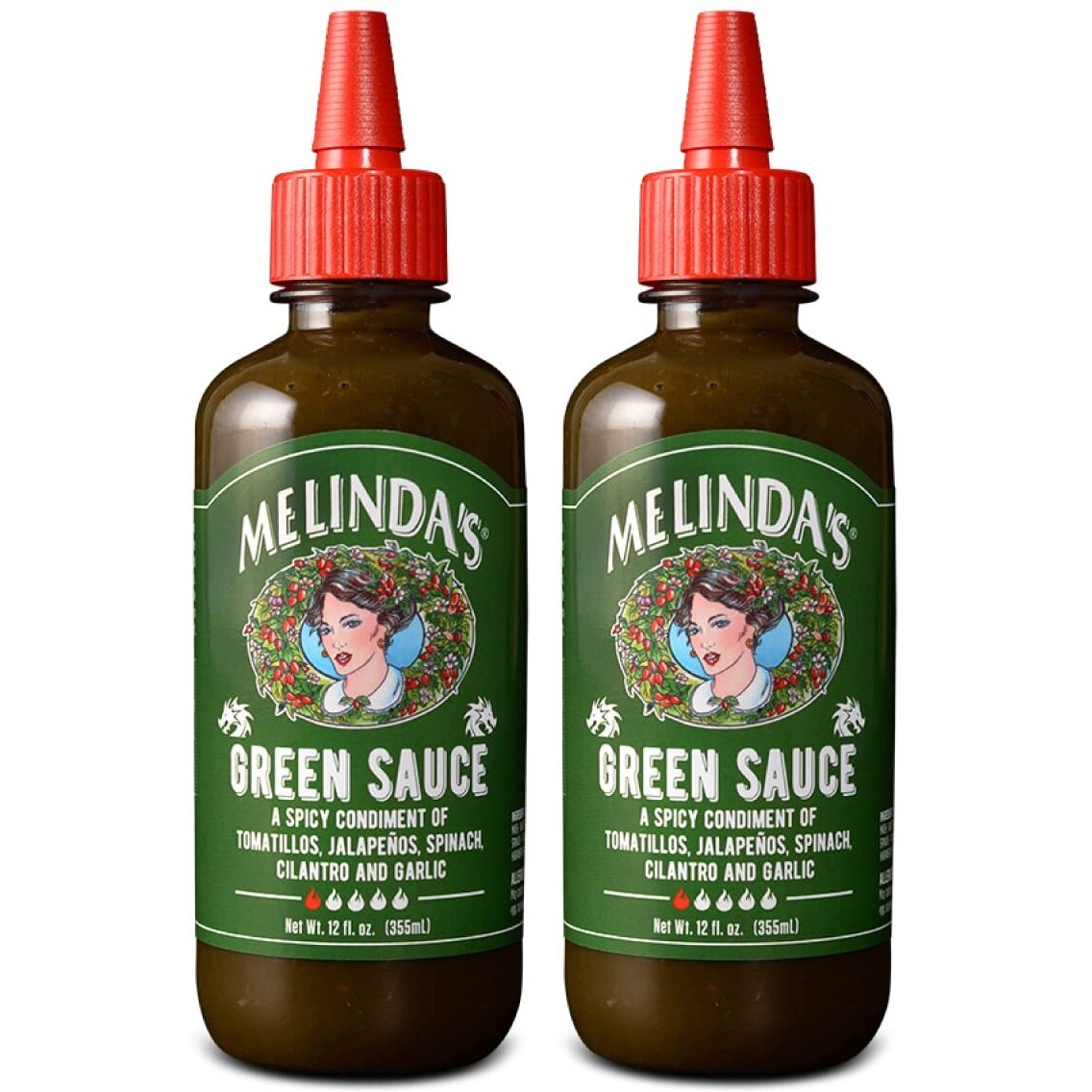 Melindas Green Sauce - Gourmet Mild Chile Verde Hot Sauce Made With Fresh Ingredients, Tomatillos, Jalapeo, Spinach & Cilantro - Kosher - 12 Oz, 2 Pack