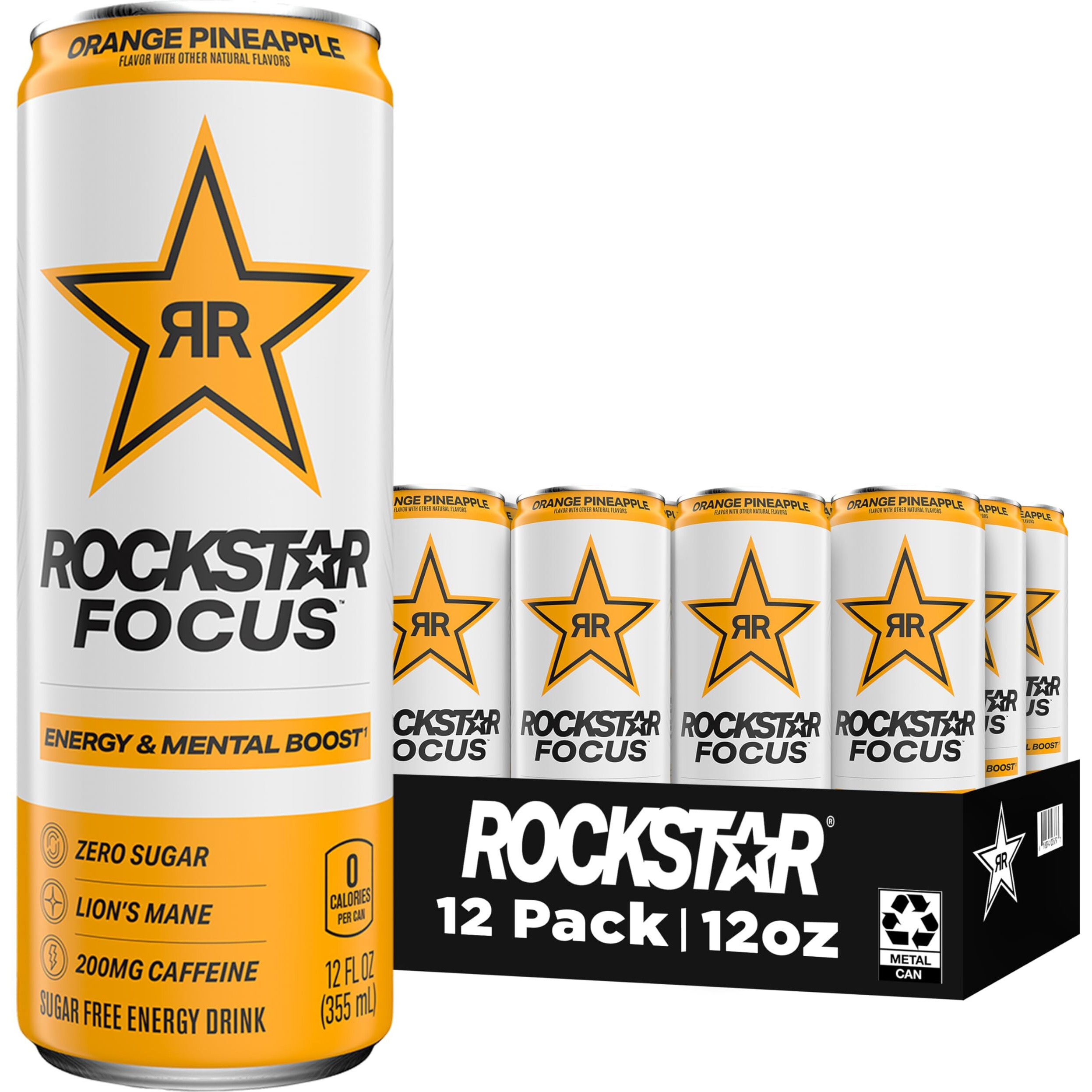 Rockstar Focus, Orange Pineapple, 12 Fl Oz Cans (Pack Of 12)