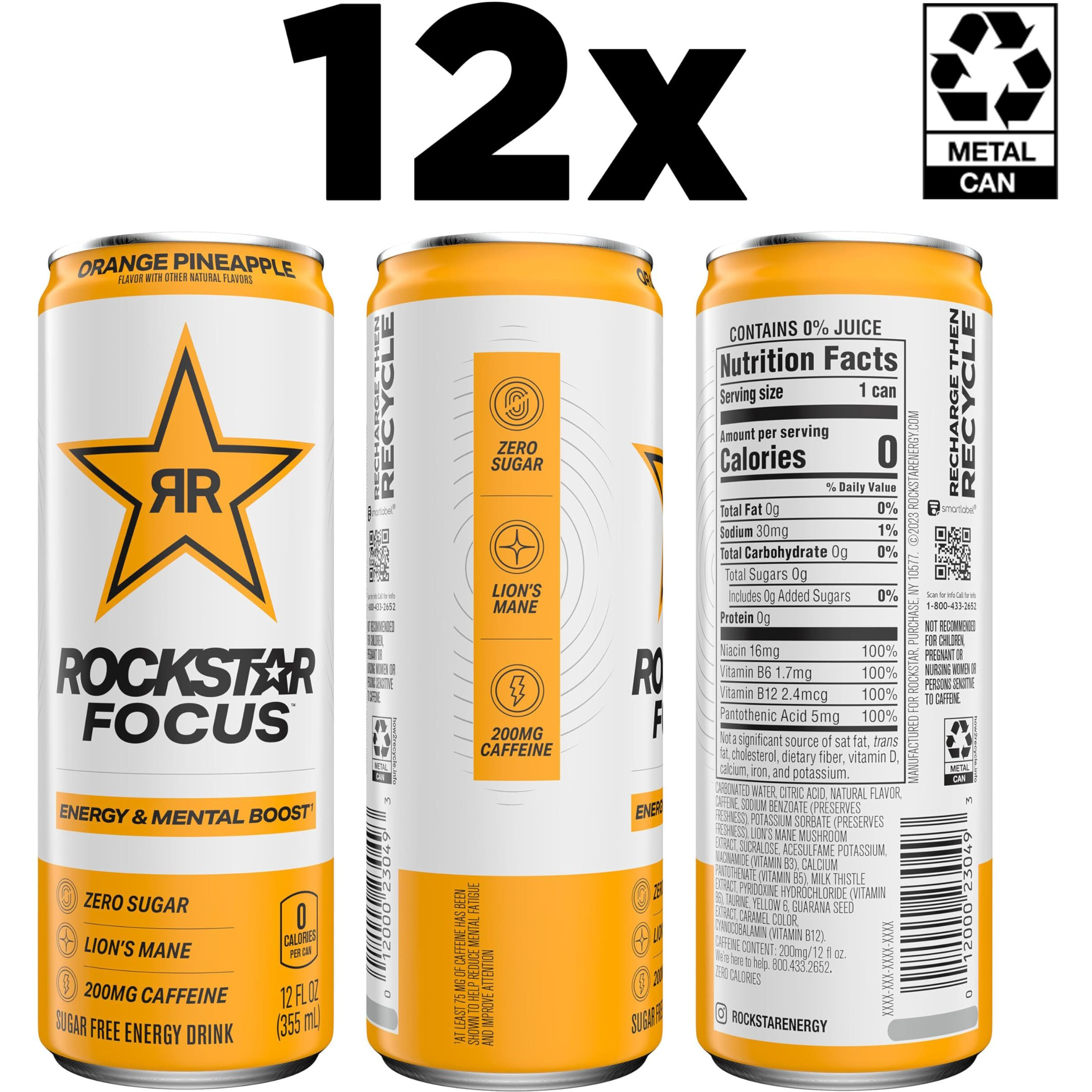 Rockstar Focus, Orange Pineapple, 12 Fl Oz Cans (Pack Of 12)