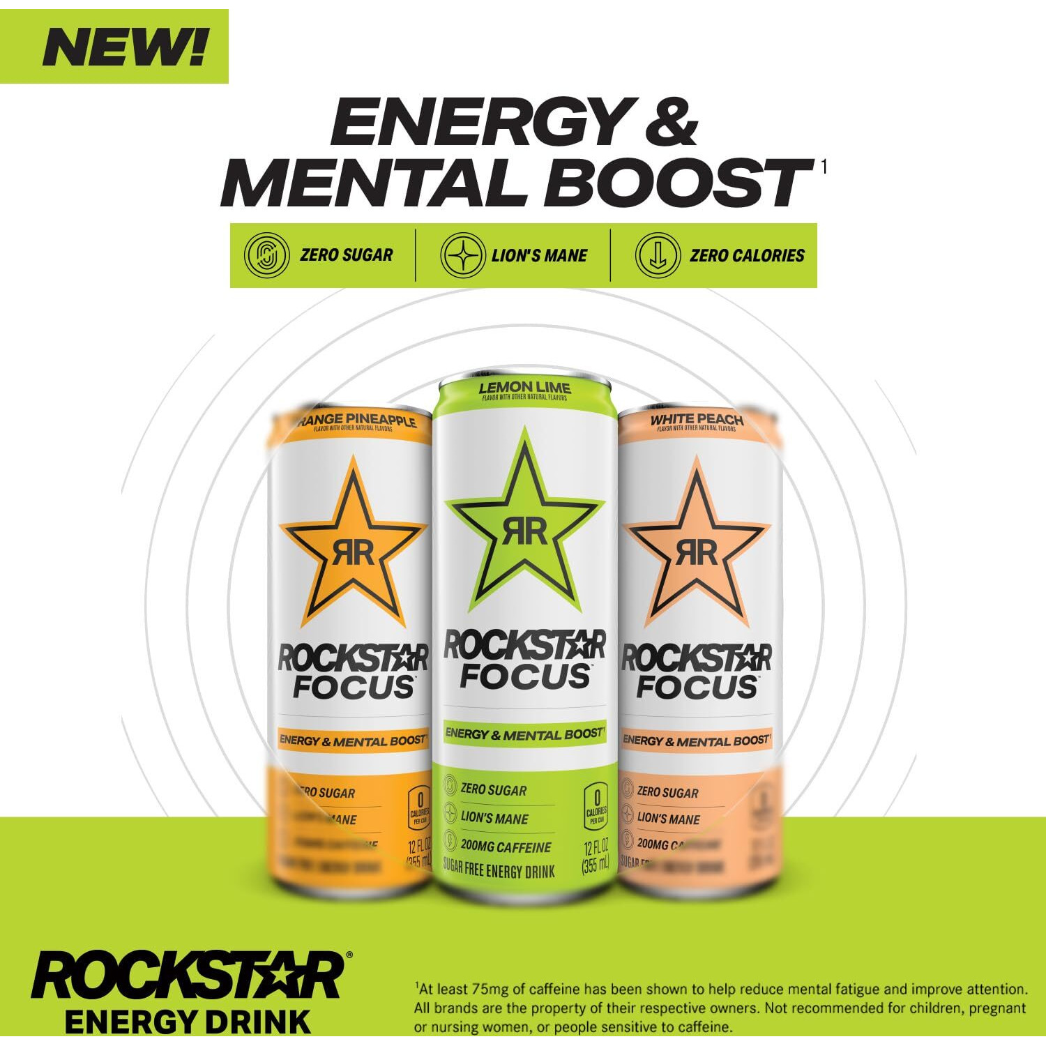 Rockstar Focus, Orange Pineapple, 12 Fl Oz Cans (Pack Of 12)