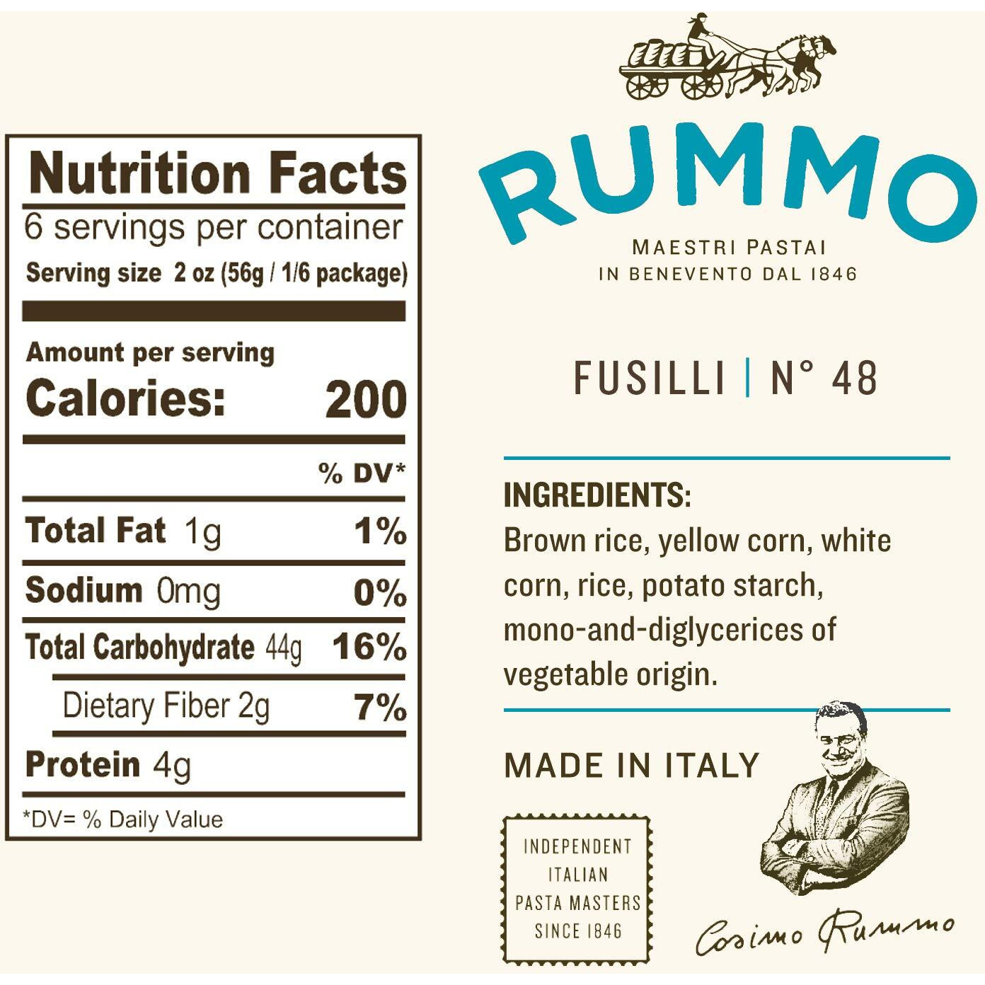 Rummo Gluten Free Fusilli N.48 - Gluten Free Fusilli Pasta Noodles, Made With Brown Rice & Corn, Pasta From Italy - 12 Ounce (Pack Of 5)
