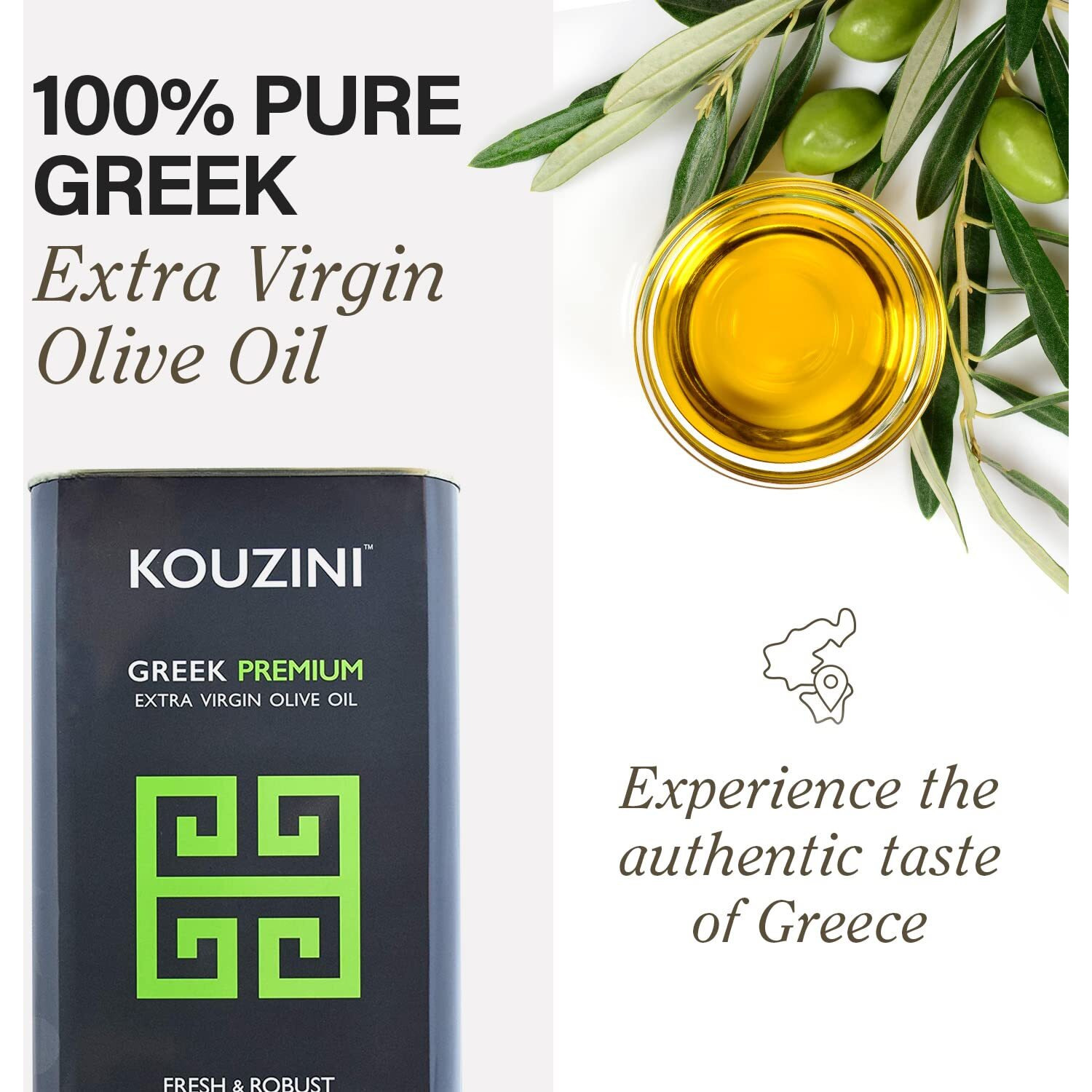 Kouzini Greek Premium Extra Virgin Olive Oil, 3 Liter Tin, Cold Pressed, Single Origin, Rich Flavor & Aroma