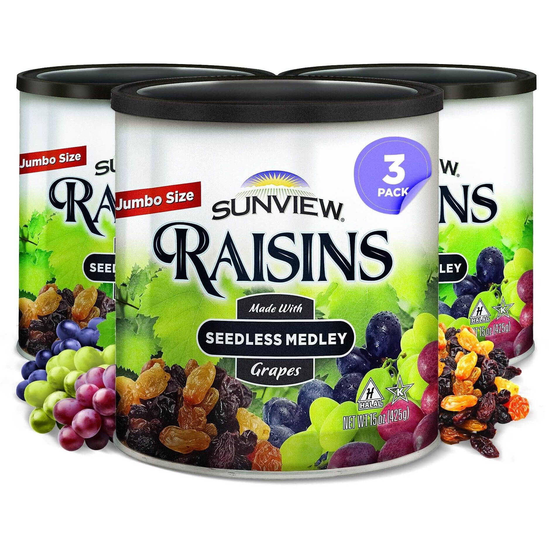 Jumbo Seedless Medley Raisins - 3 15Oz. Canisters