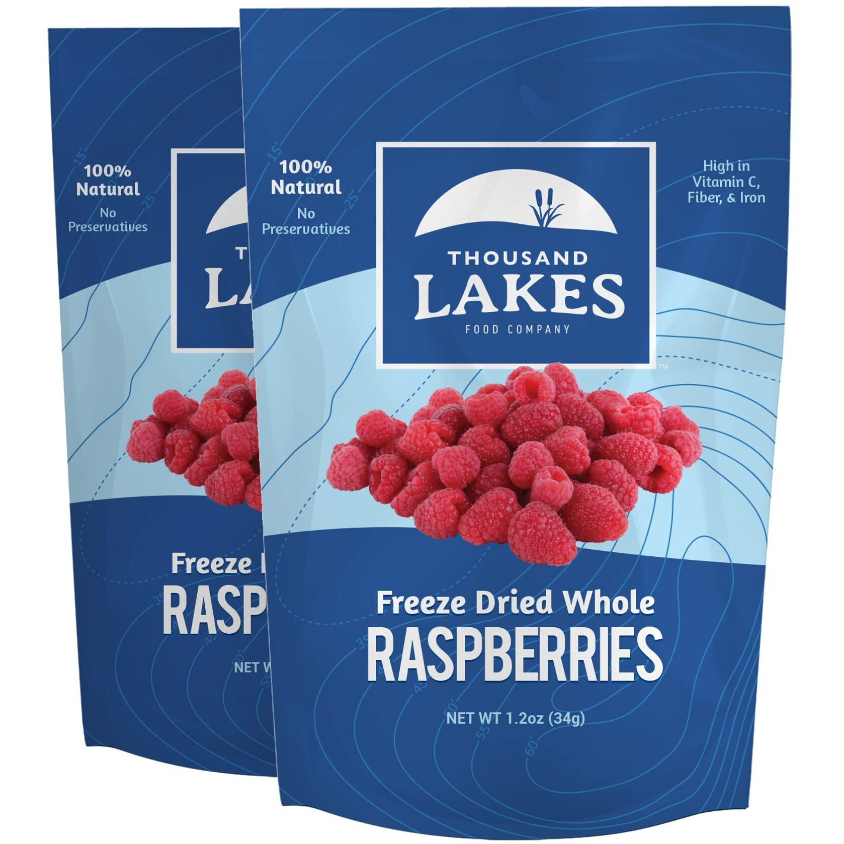 Thousand Lakes Freeze Dried Fruit - Raspberries 2-Pack 1.2 Ounces (2.4 Ounces Total) | No Sugar Added | 100% Whole Raspberries
