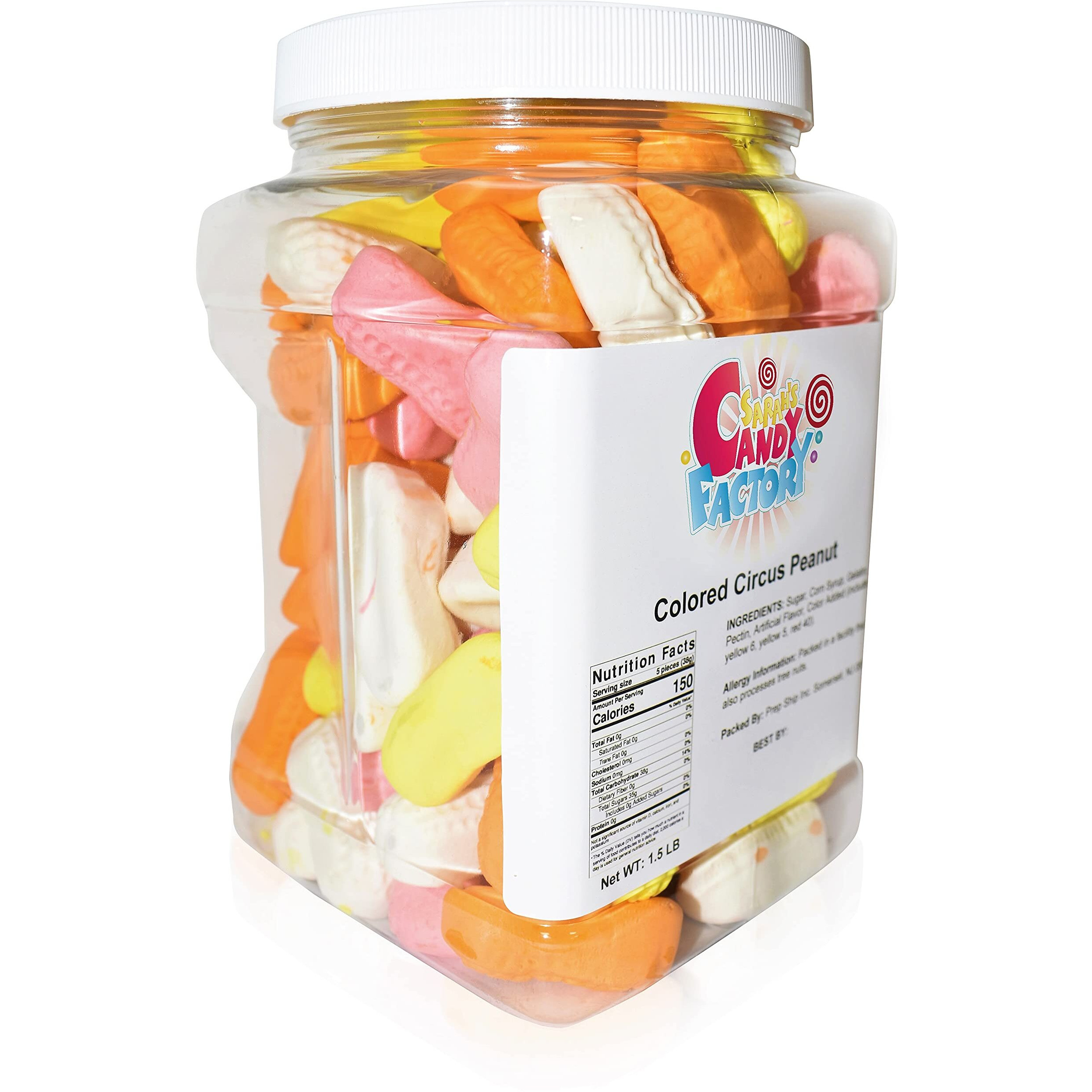 Sarah's Candy Factory Assorted Circus Peanuts Marshmallow | Spangler Retro Candy In Jar, 1.5 Lbs